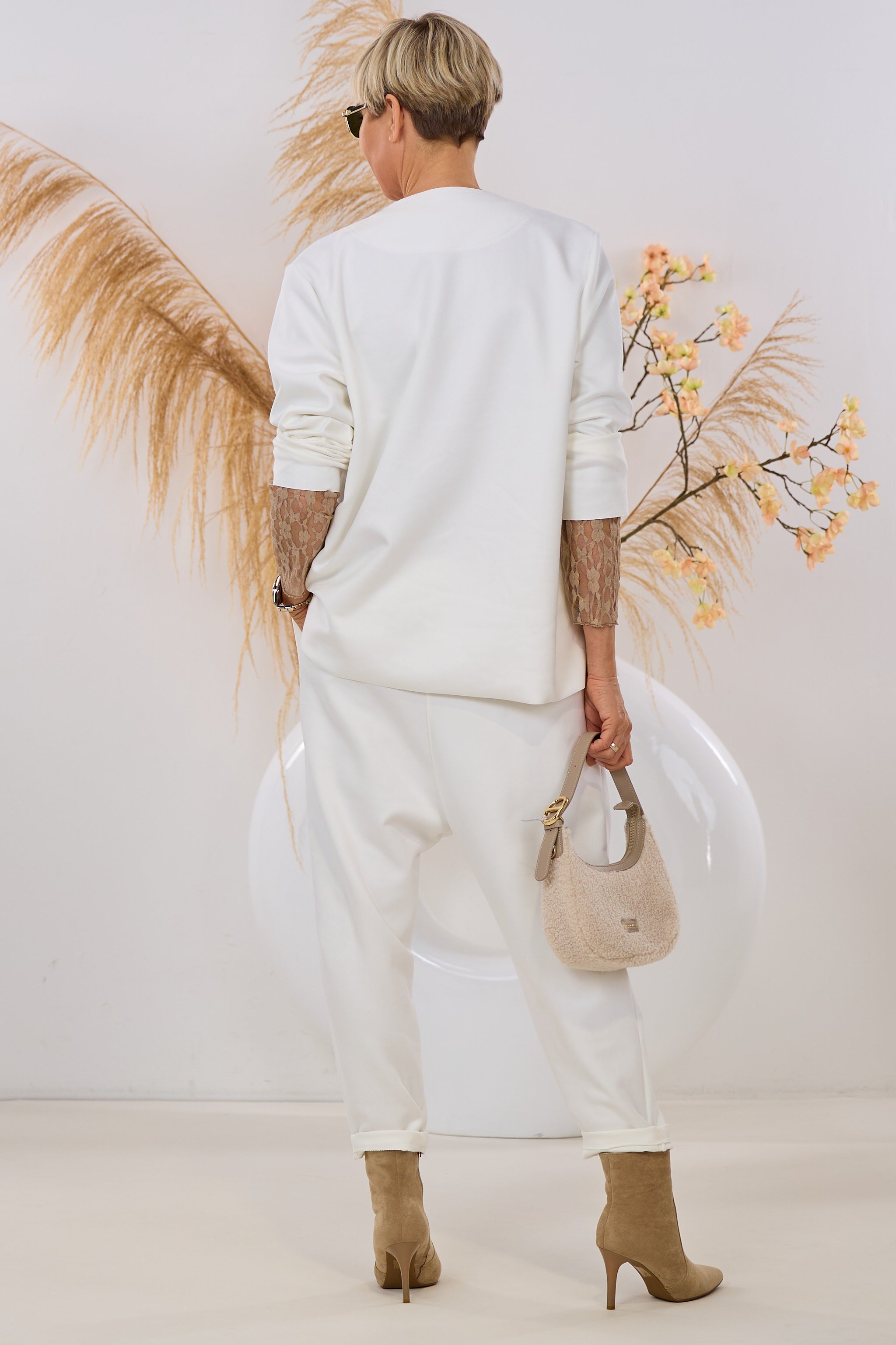 Blazer in Waschleder-Optik, ecru