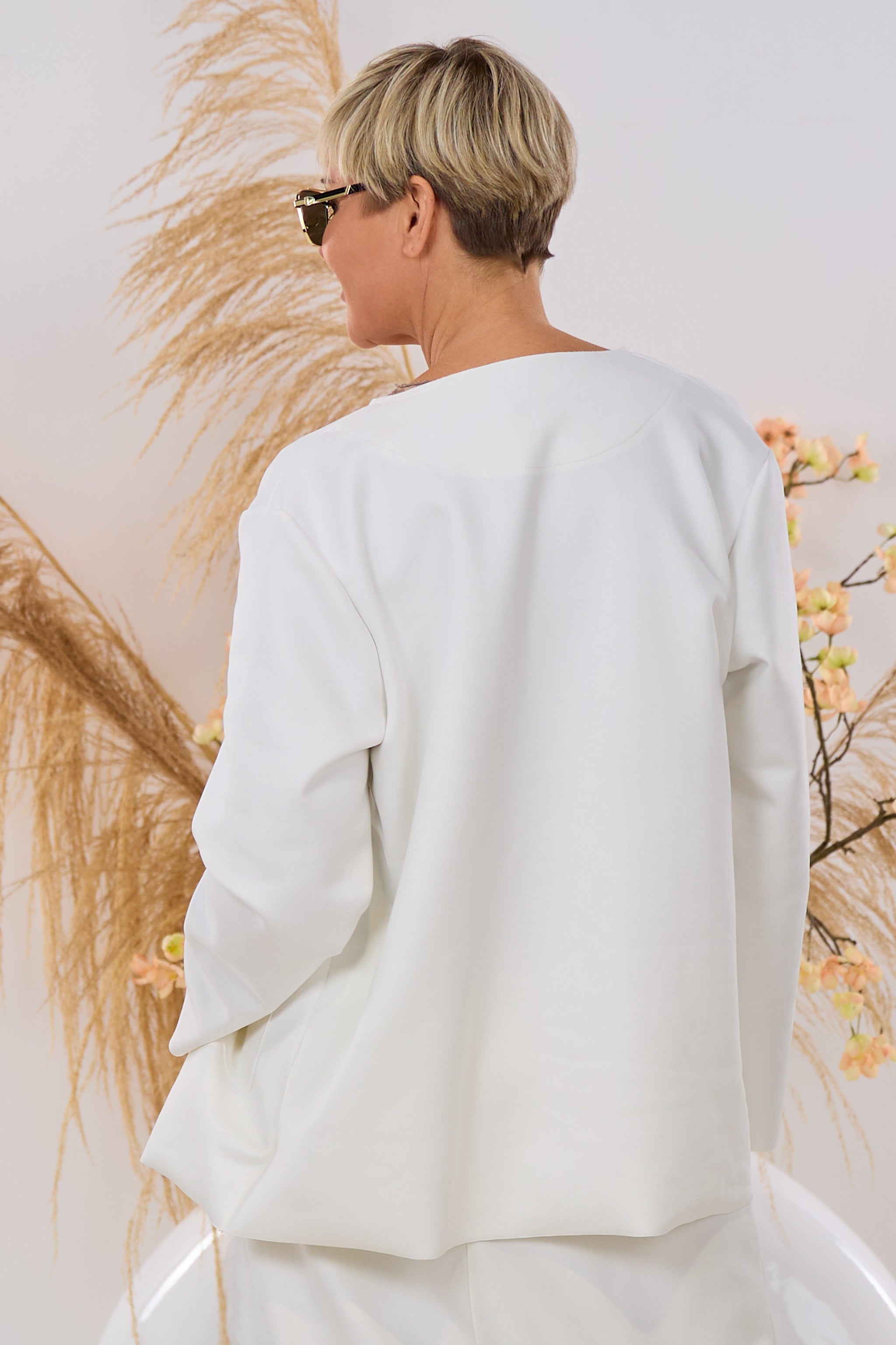 Blazer in Waschleder-Optik, ecru