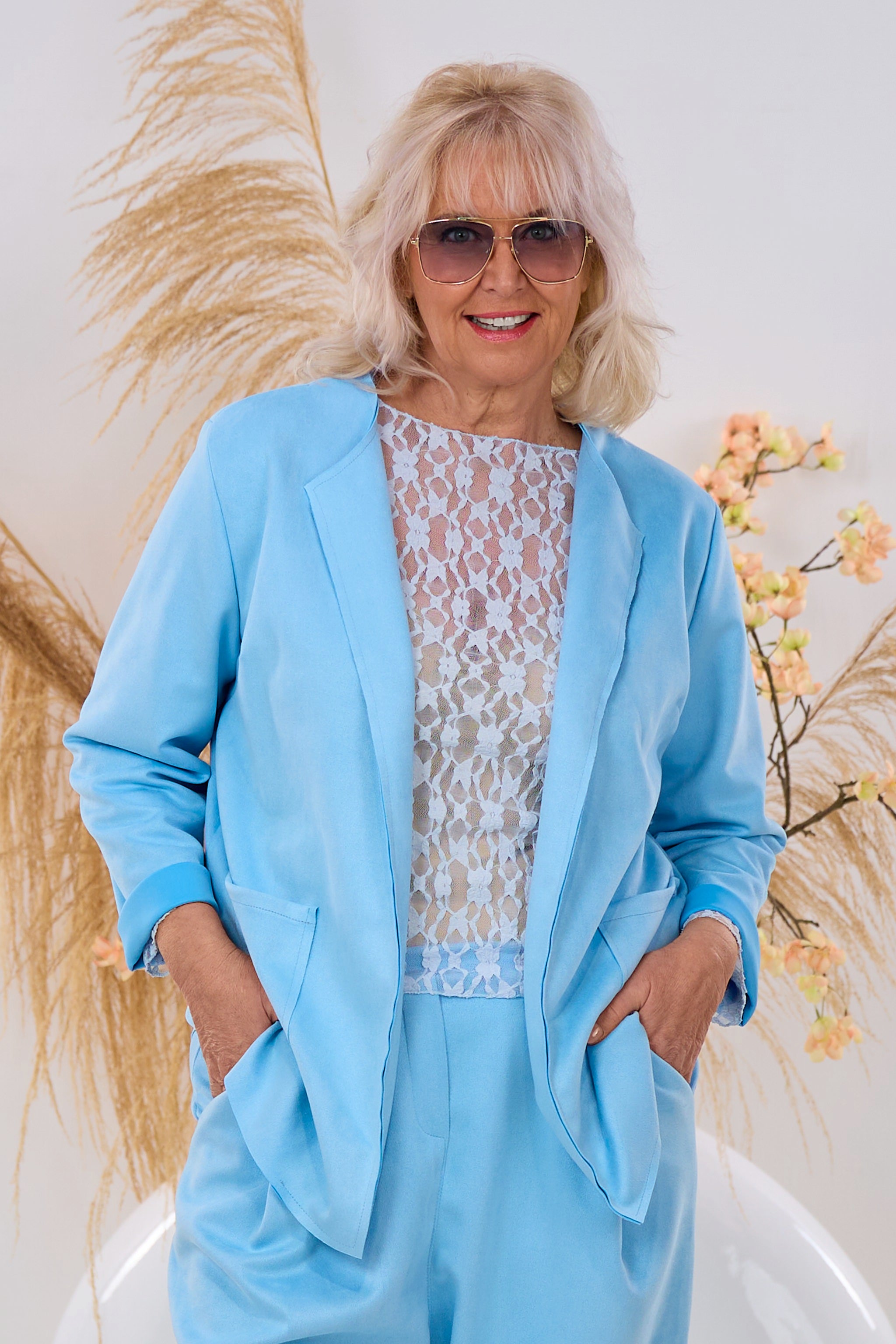 Blazer in Waschleder-Optik, hellblau