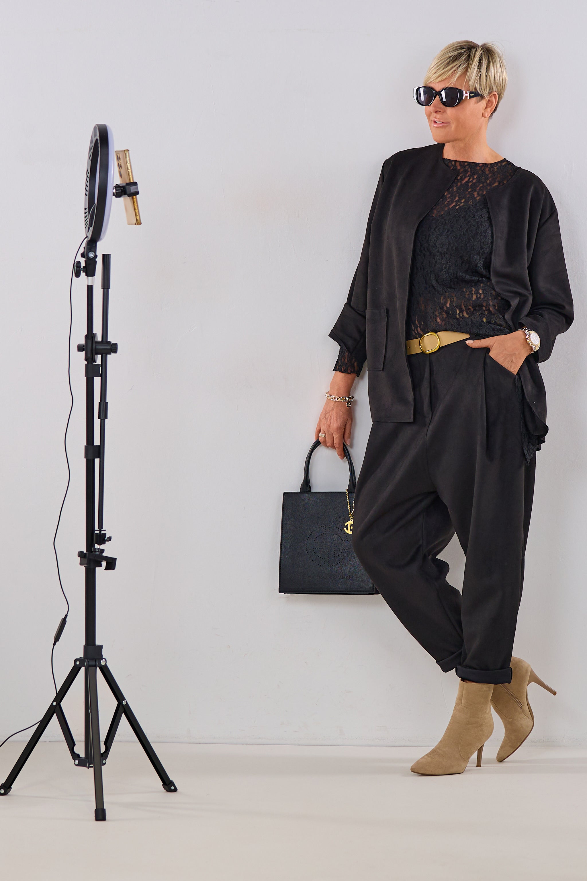 Blazer in Waschleder-Optik, schwarz