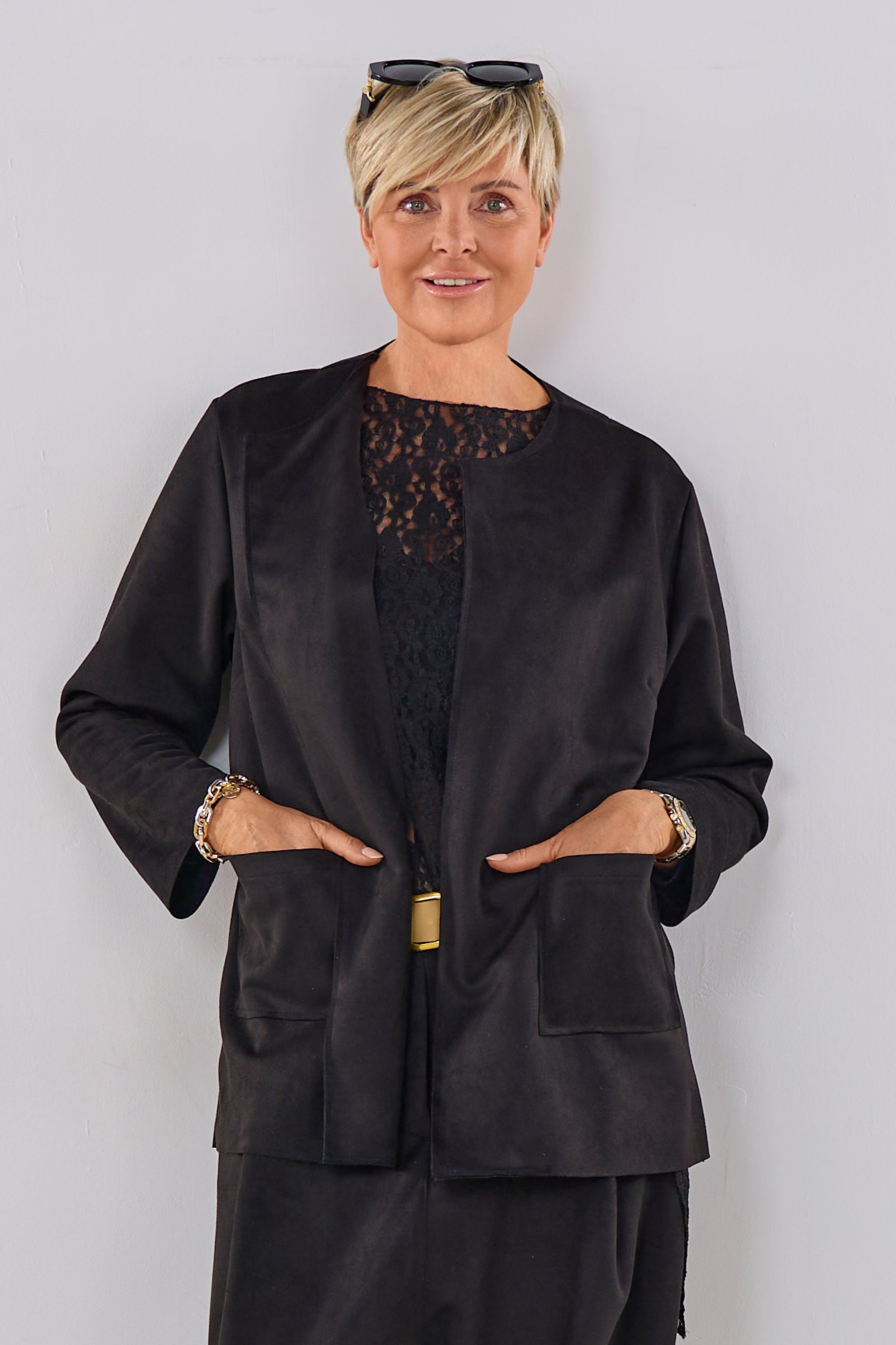 Blazer in Waschleder-Optik, schwarz