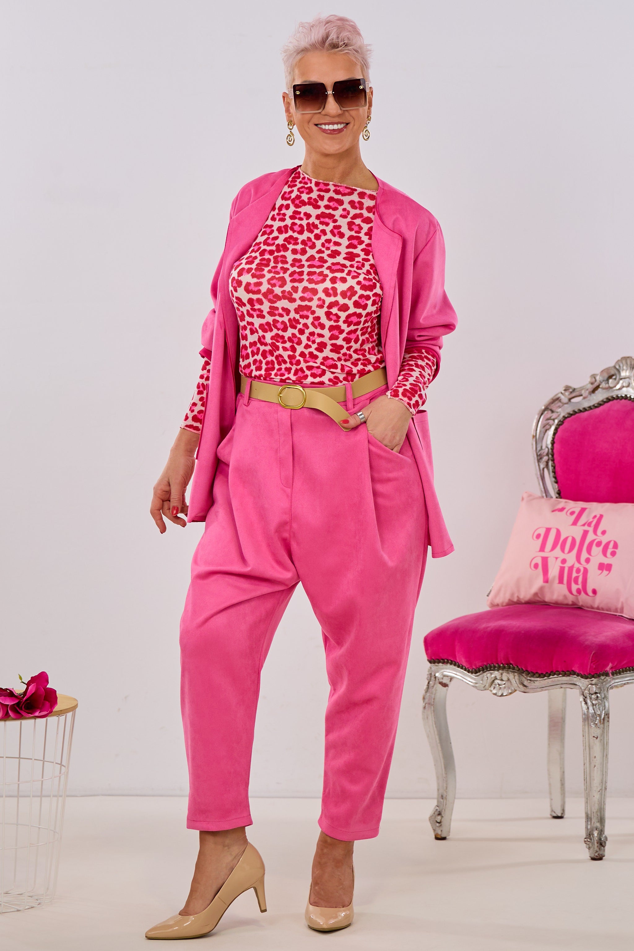 Blazer in Waschleder-Optik, pink