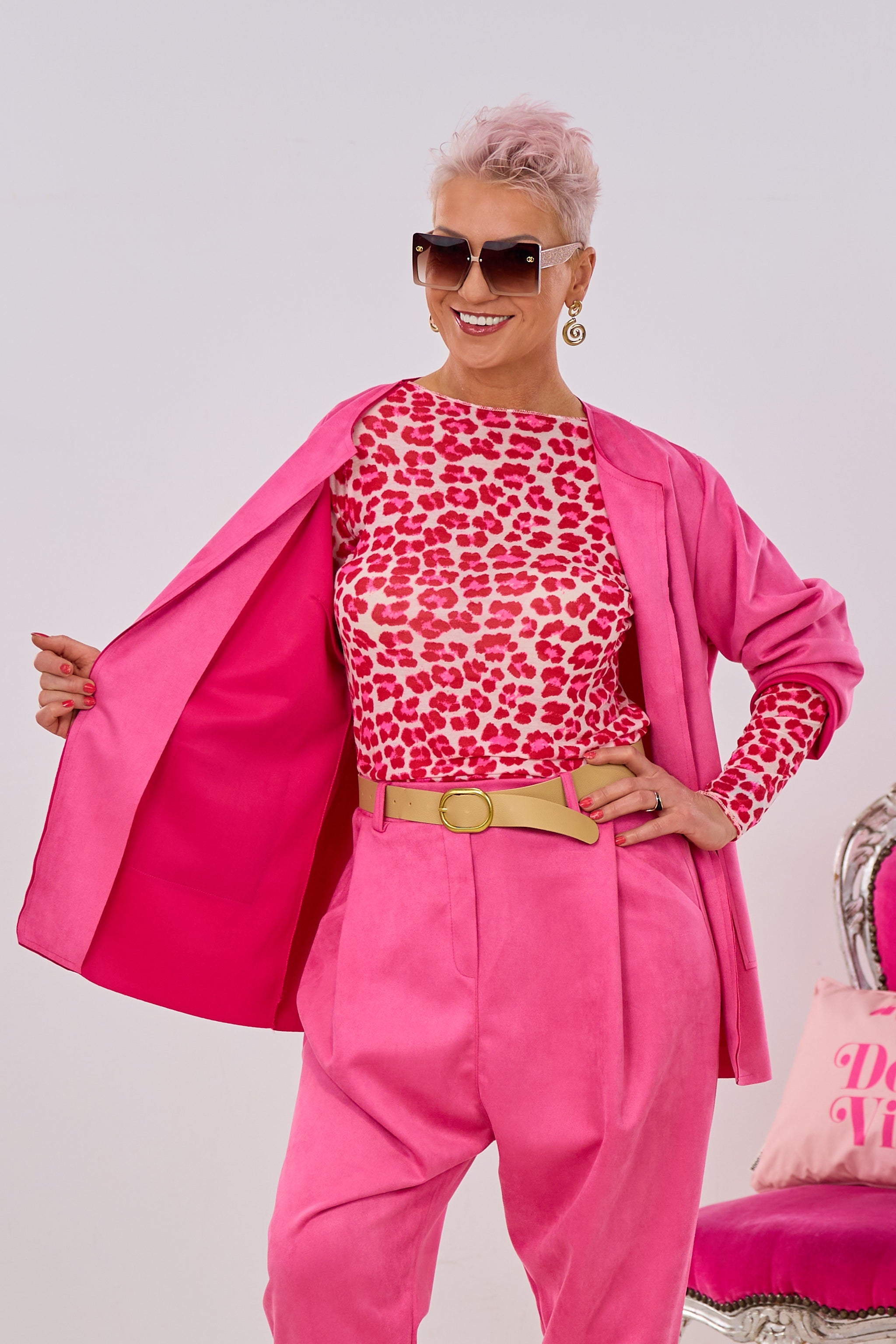 Blazer in Waschleder-Optik, pink