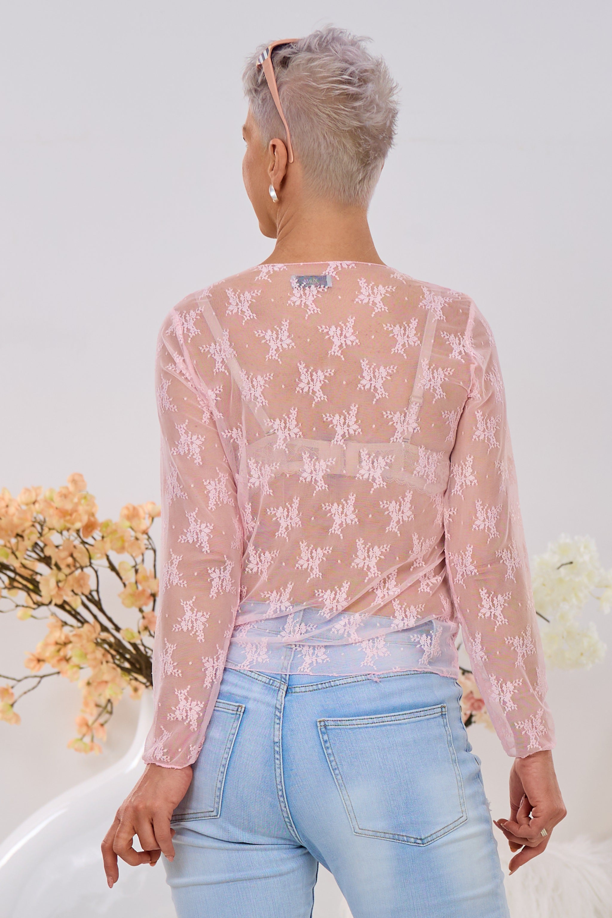 Feines Spitzen-Langarmshirt, rosa