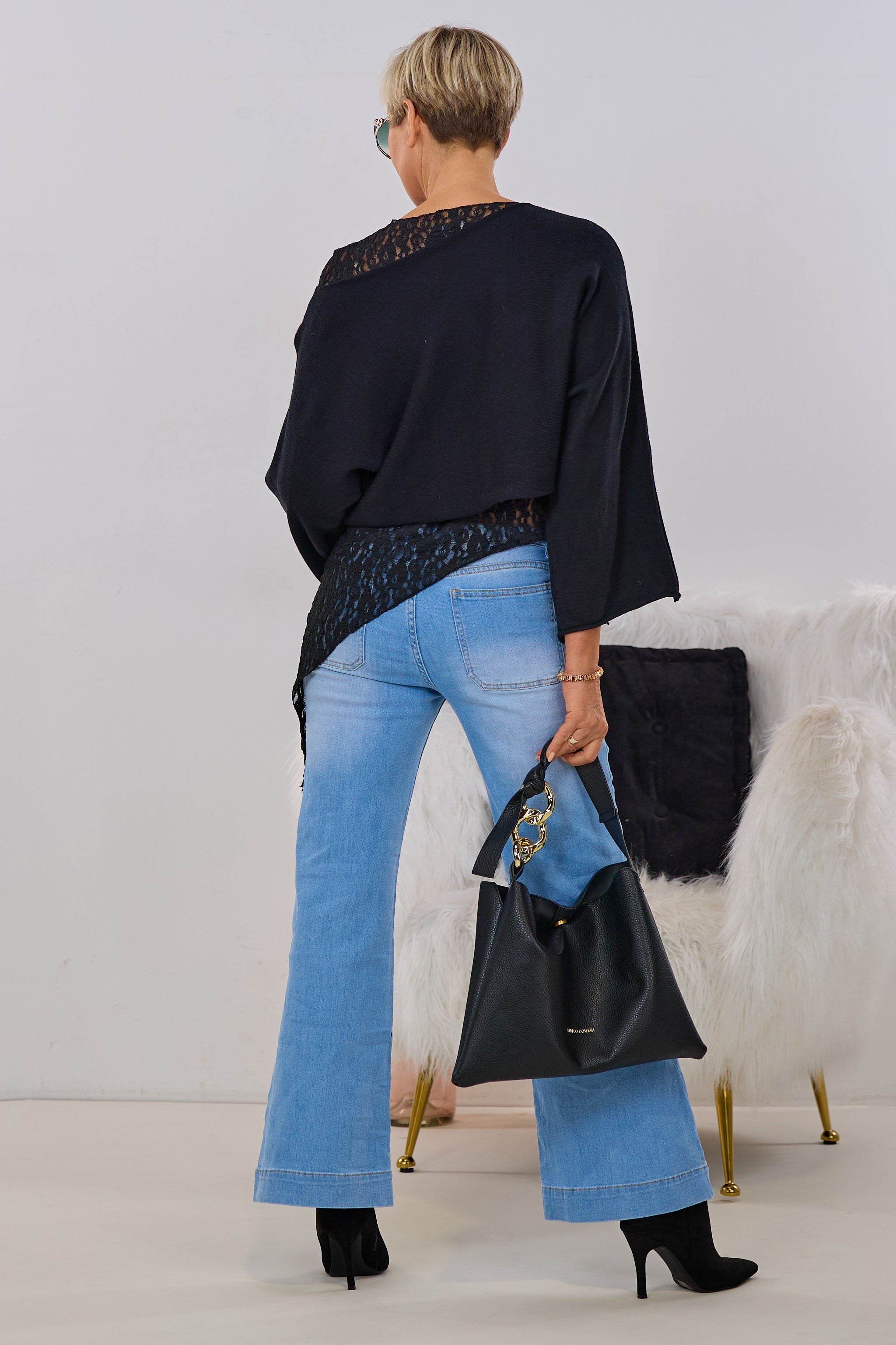 Weiter Cropped Pulli SOMETHING, schwarz