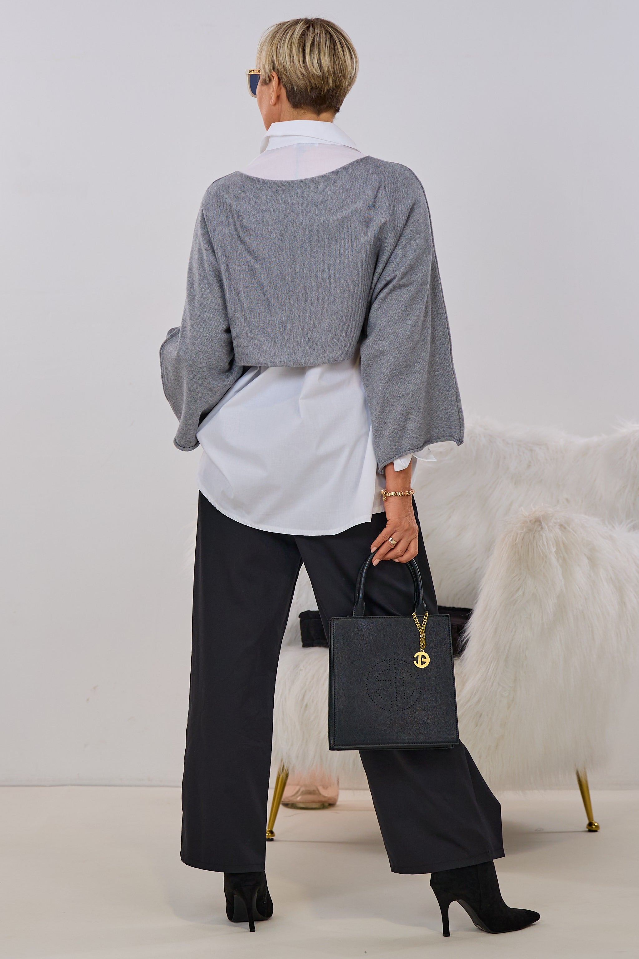 Weiter Cropped Pulli SOMETHING, grau