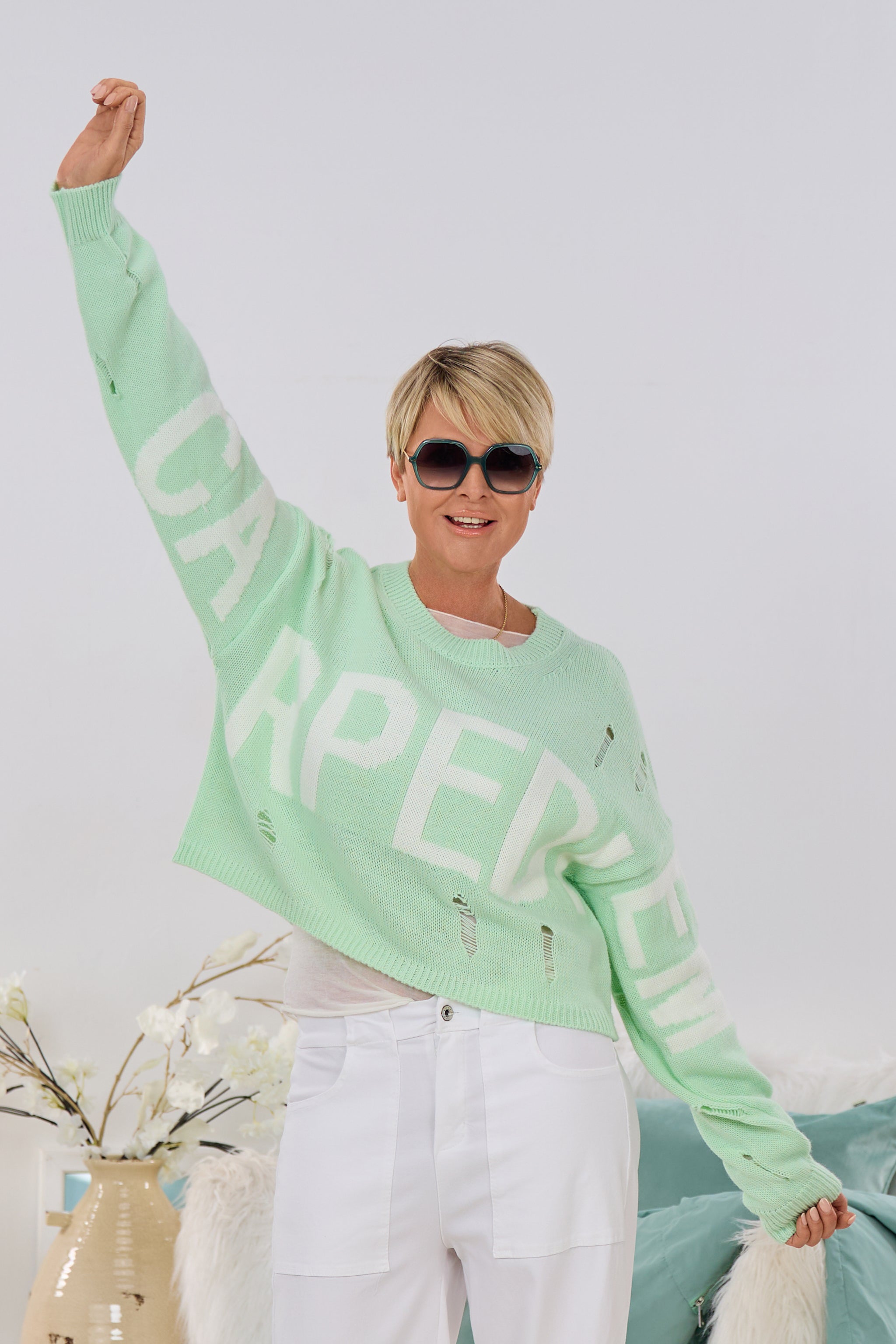 Strickpulli im Destroyed-Look, mint