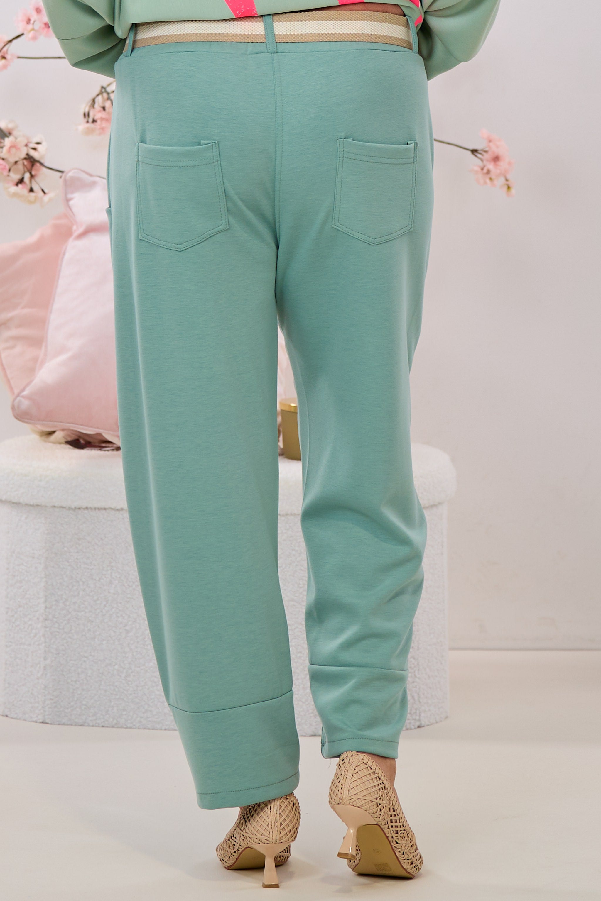 Cozy Hose mit Gürtel, hellpetrol