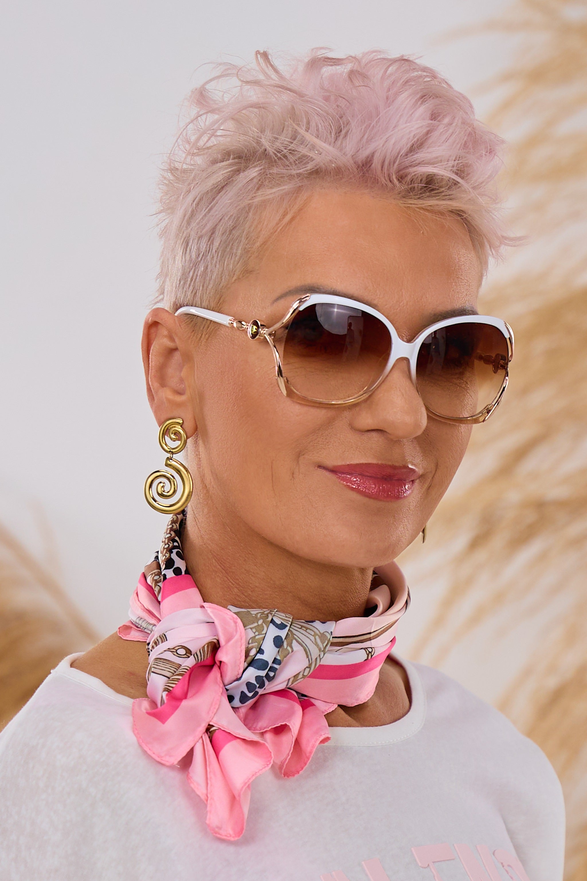 Satin Tuch mit Kettenmuster, rosa-ecru