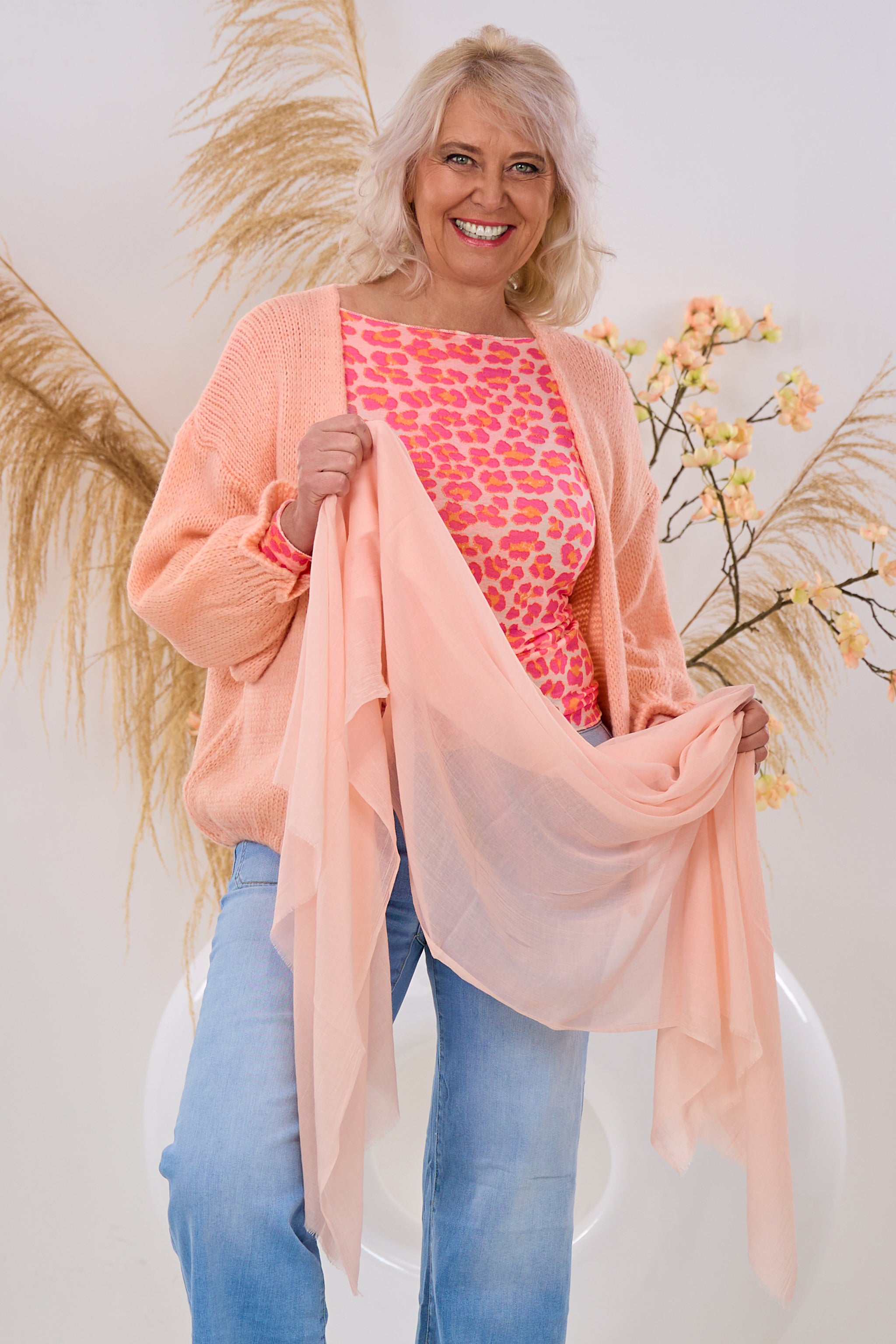 Viscose-Tuch mit kurzen Fransen, apricot