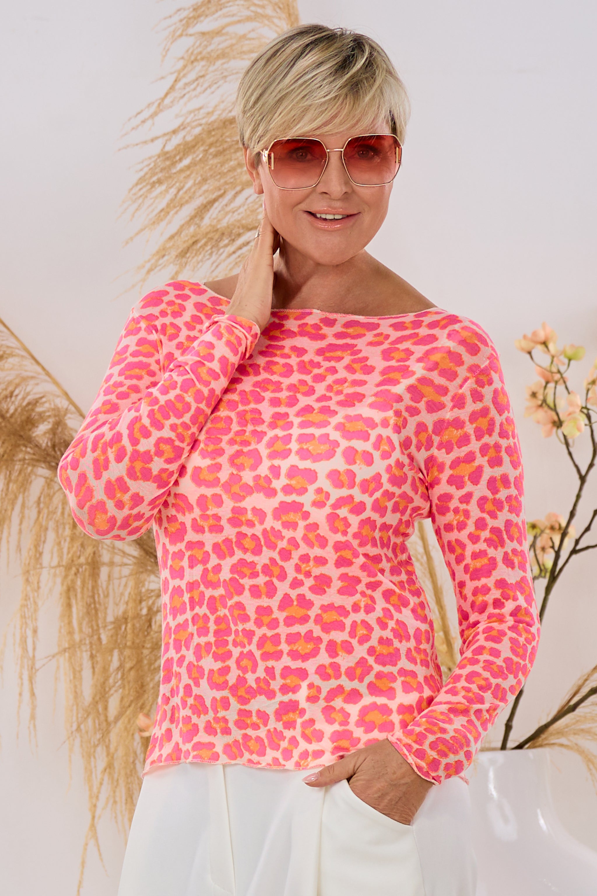 transparentes Longsleeve, leo-rosa-orange