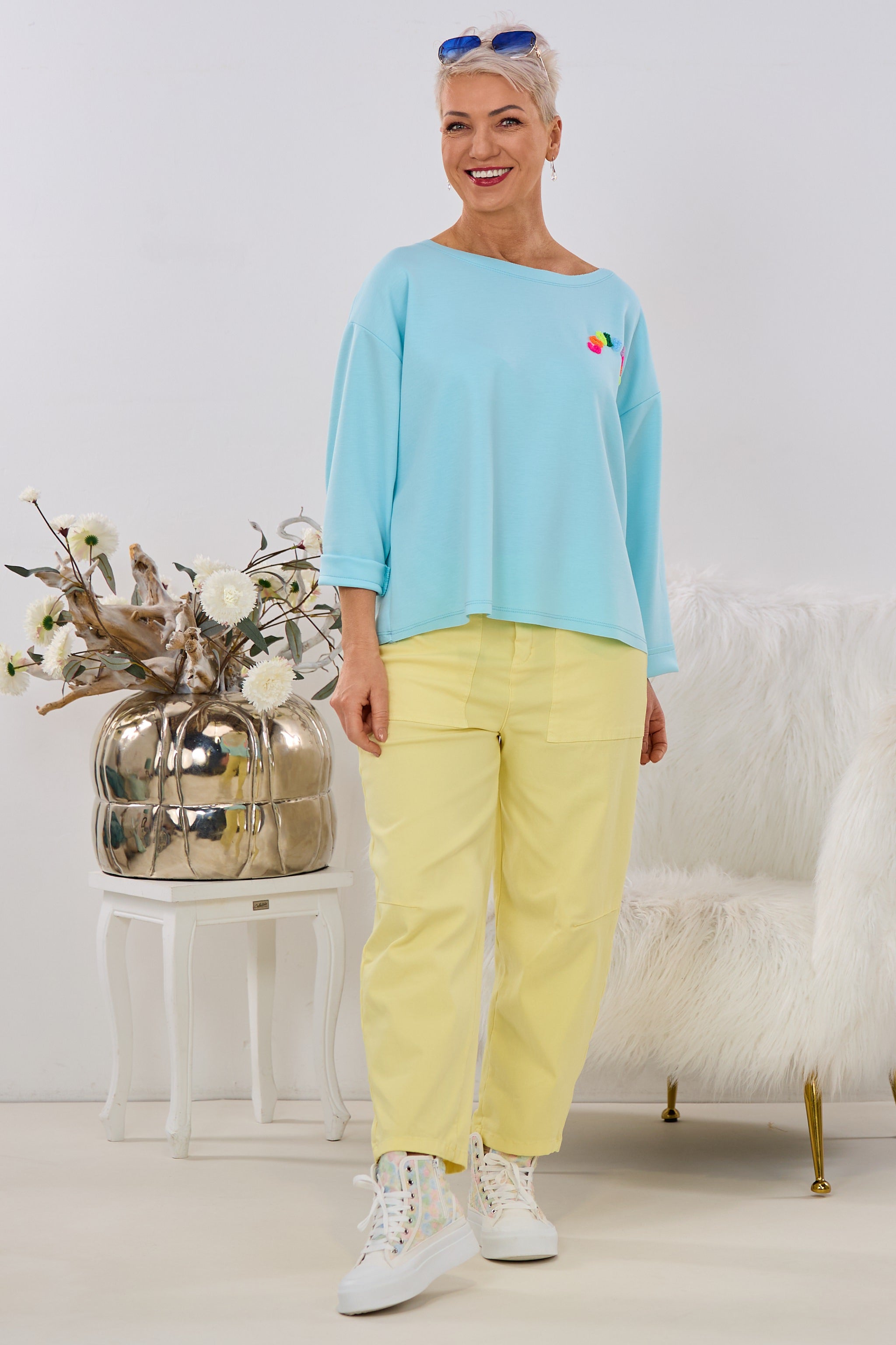 Cozy-Shirt mit GOODVIBES-Flock, türkis