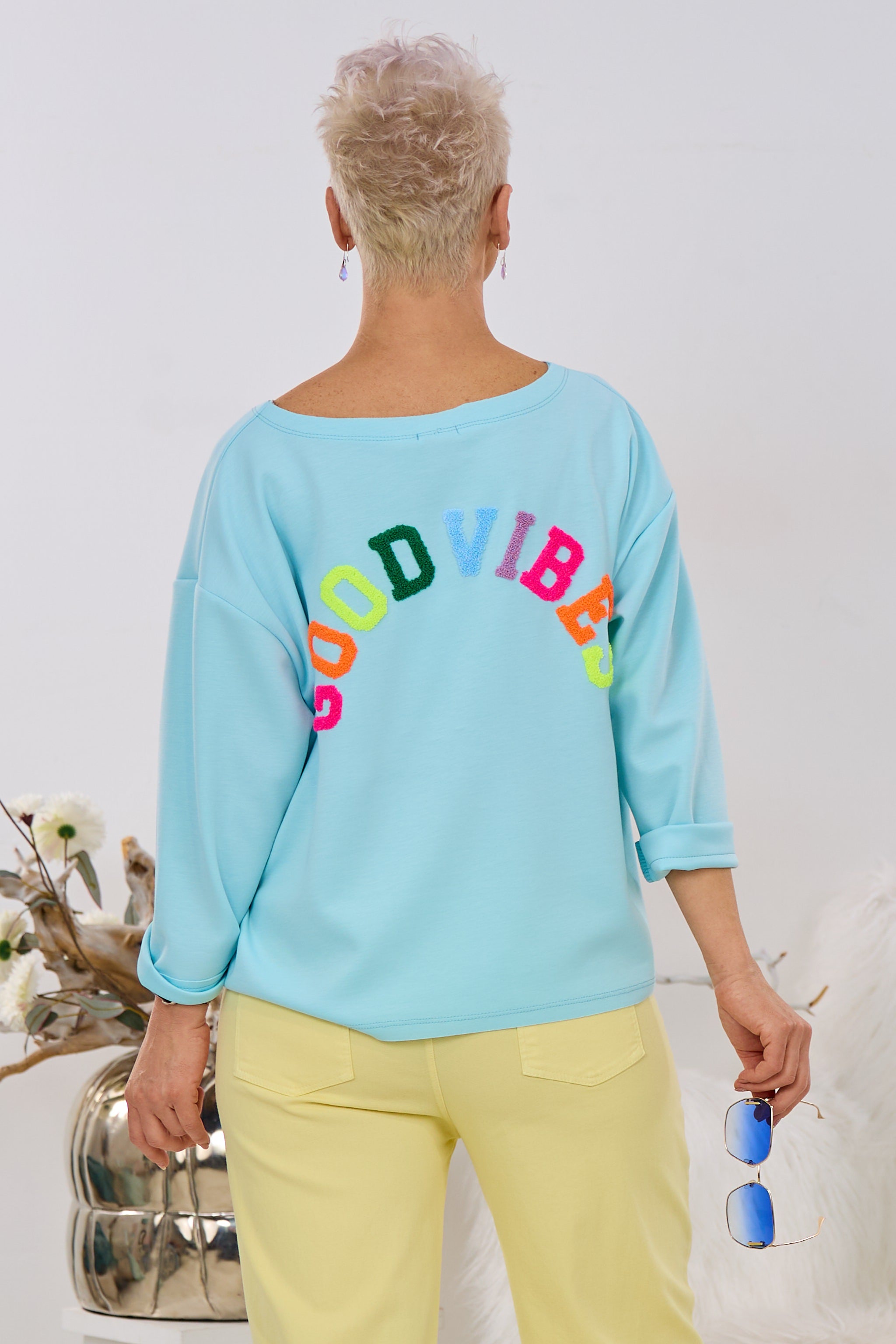 Cozy-Shirt mit GOODVIBES-Flock, türkis