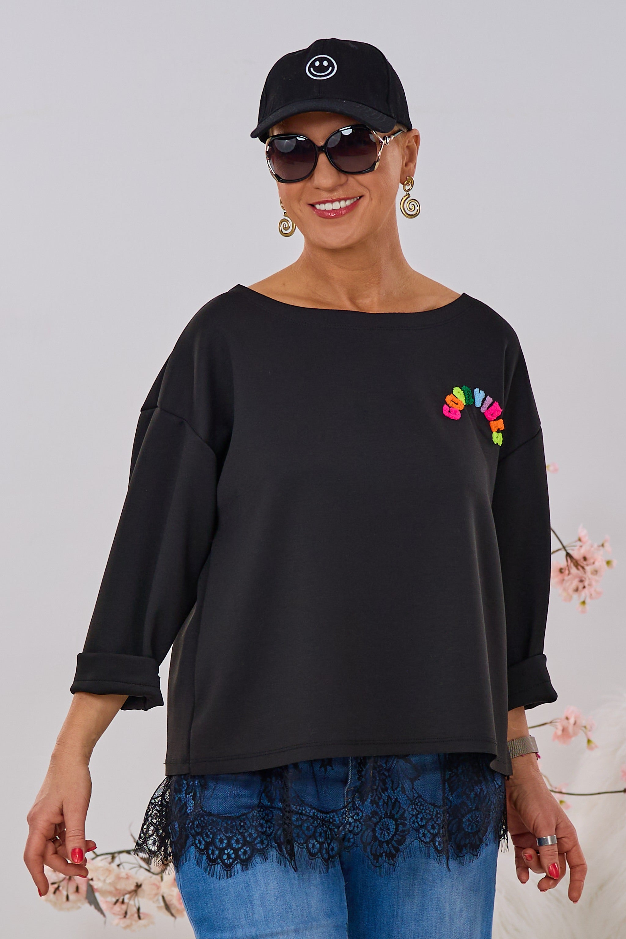Cozy-Shirt mit GOODVIBES-Flock, schwarz
