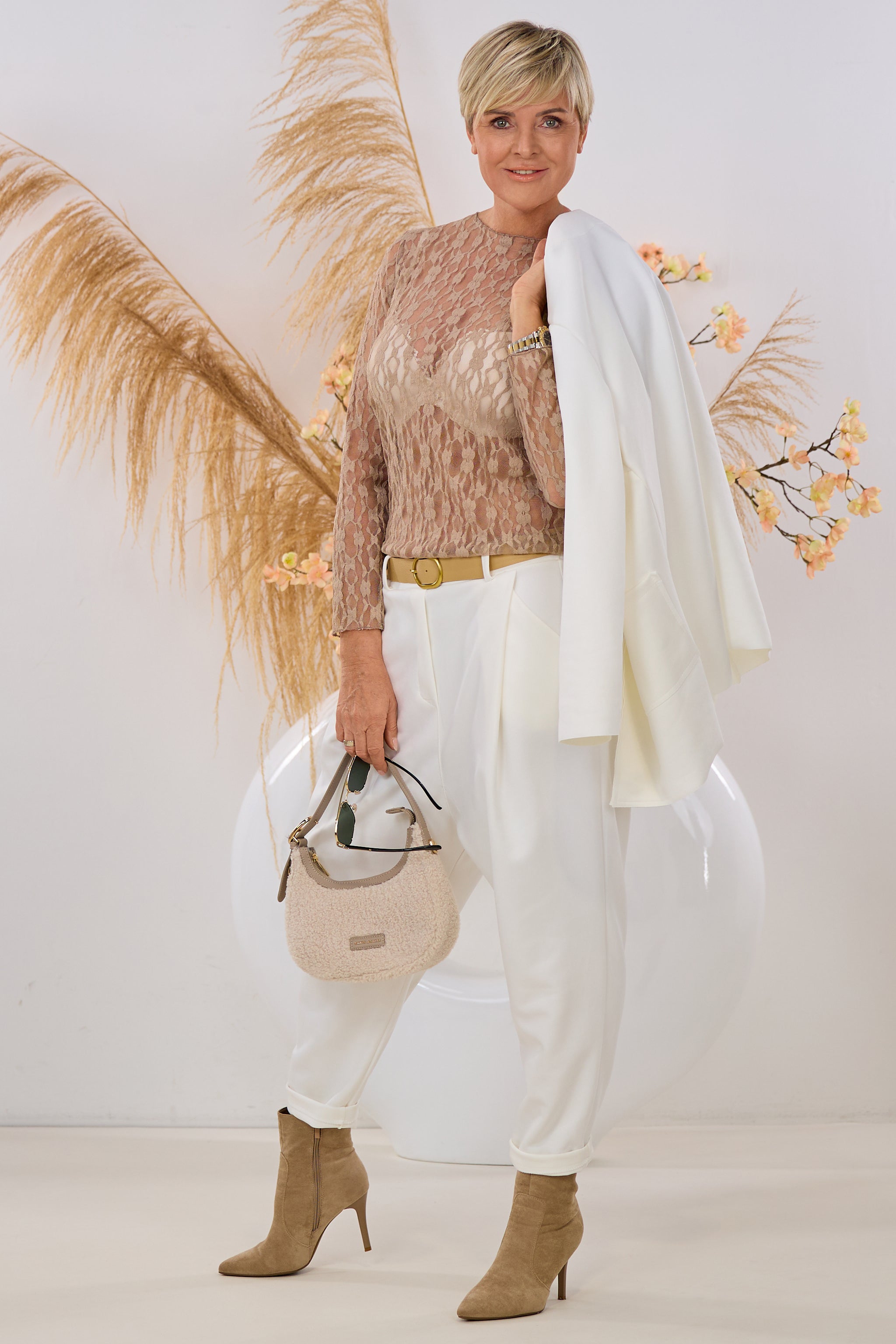 Spitzen-Langarmshirt, taupe