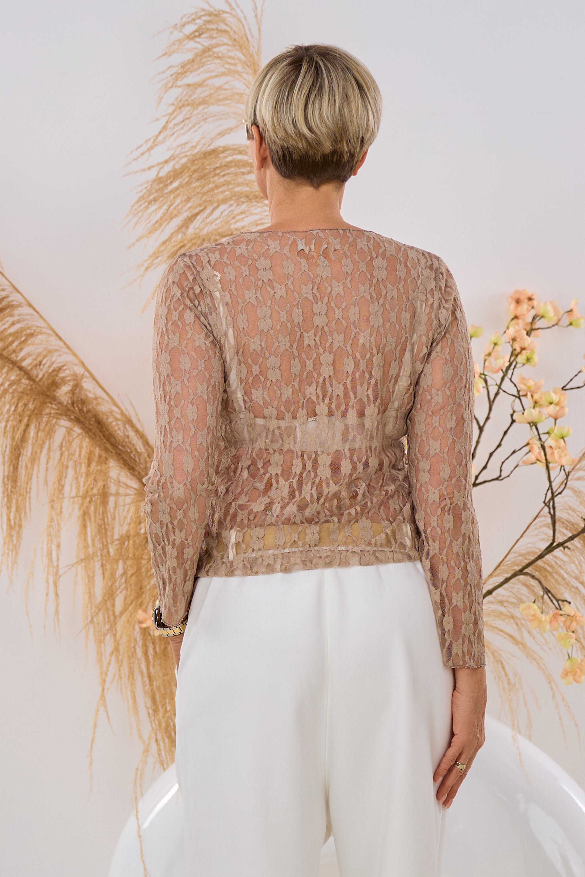 Spitzen-Langarmshirt, taupe