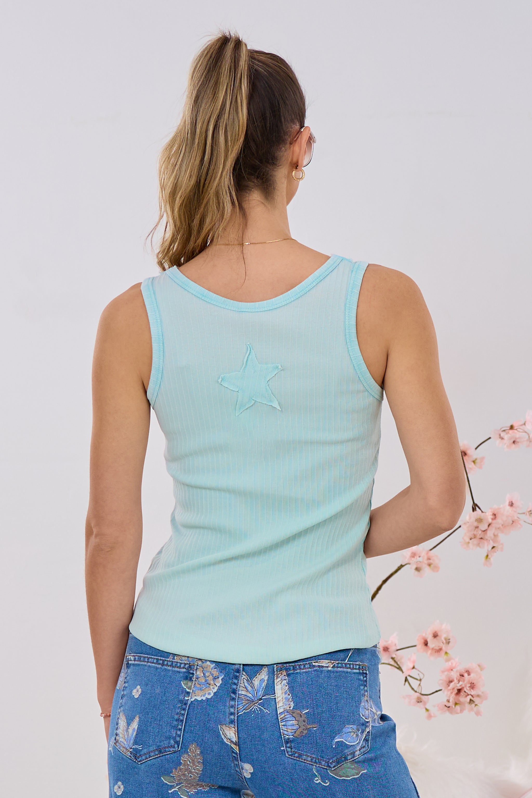 Ripp-Top mit ausgefranster Bordüre, mint