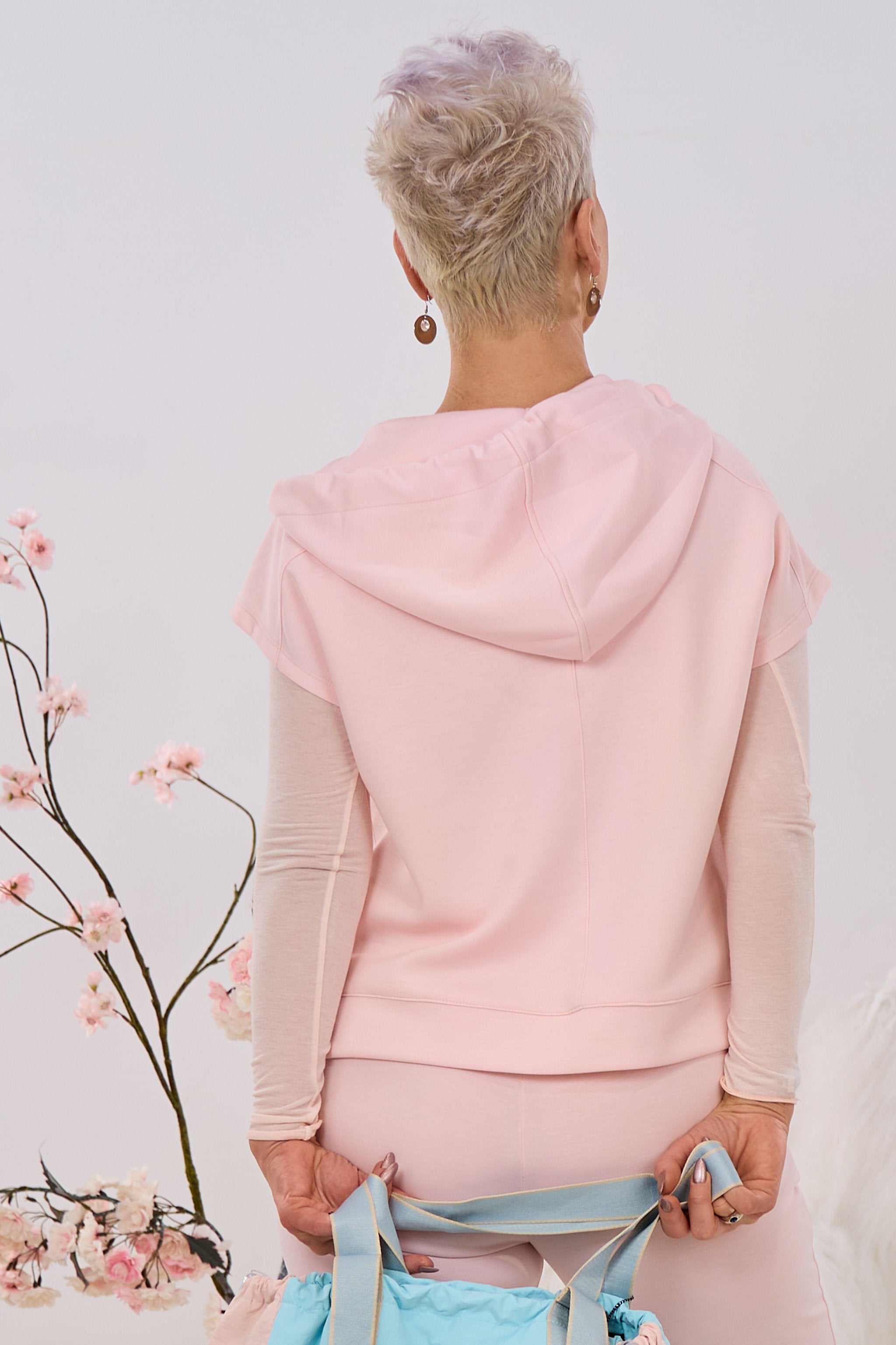 Ärmelloser Cozy Hoodie, puderrosa