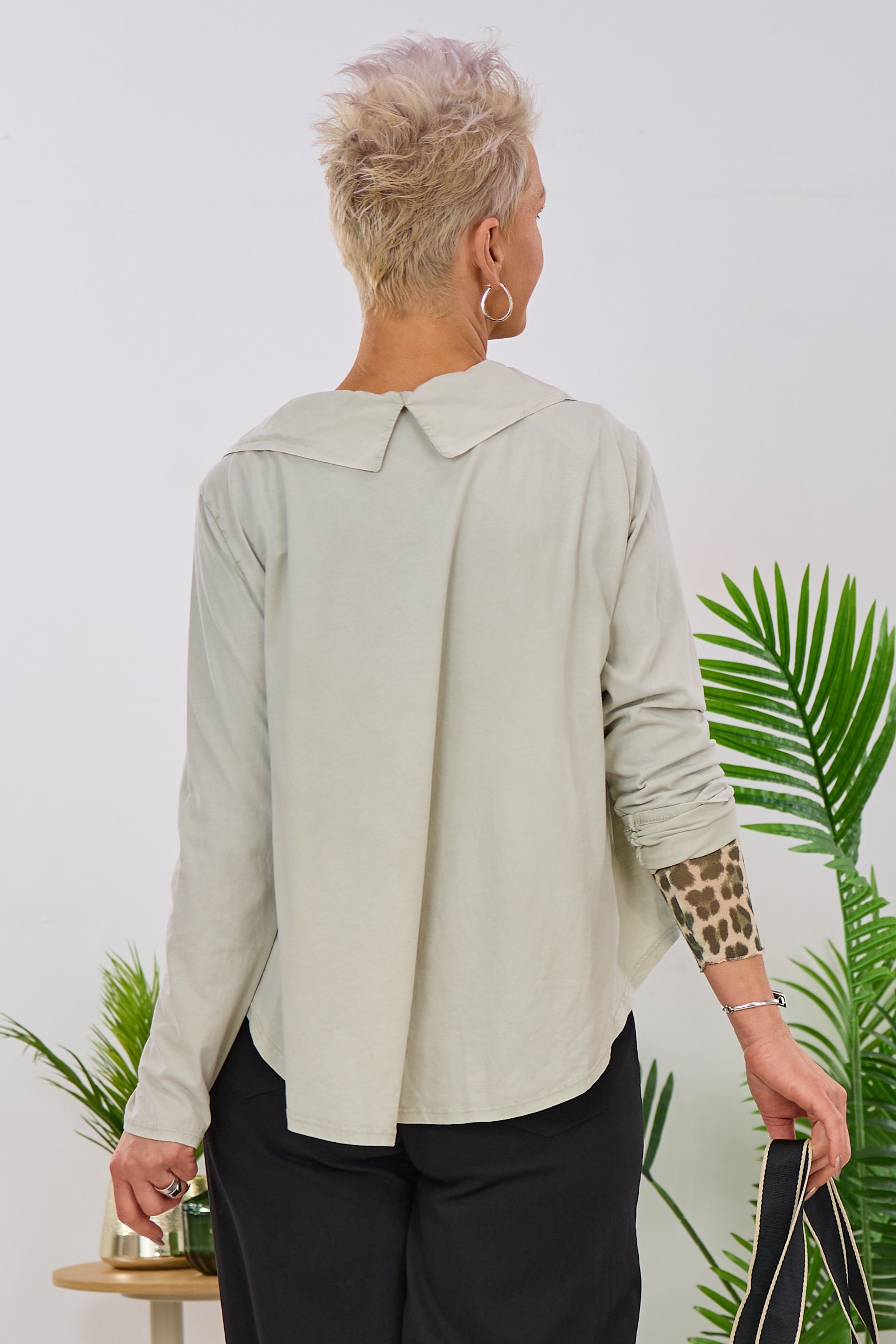 Bluse im Materialmix, stein