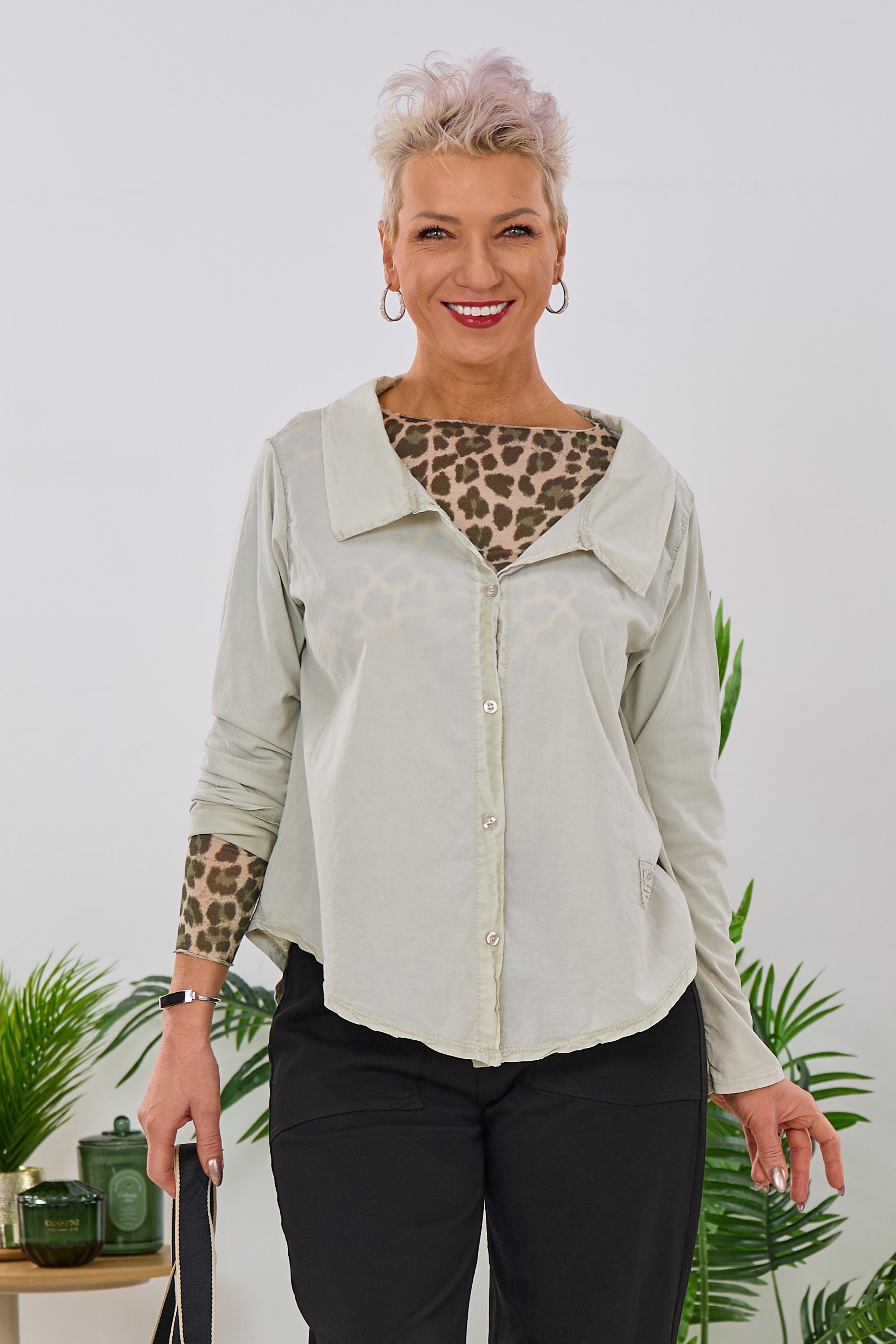 Bluse im Materialmix, stein