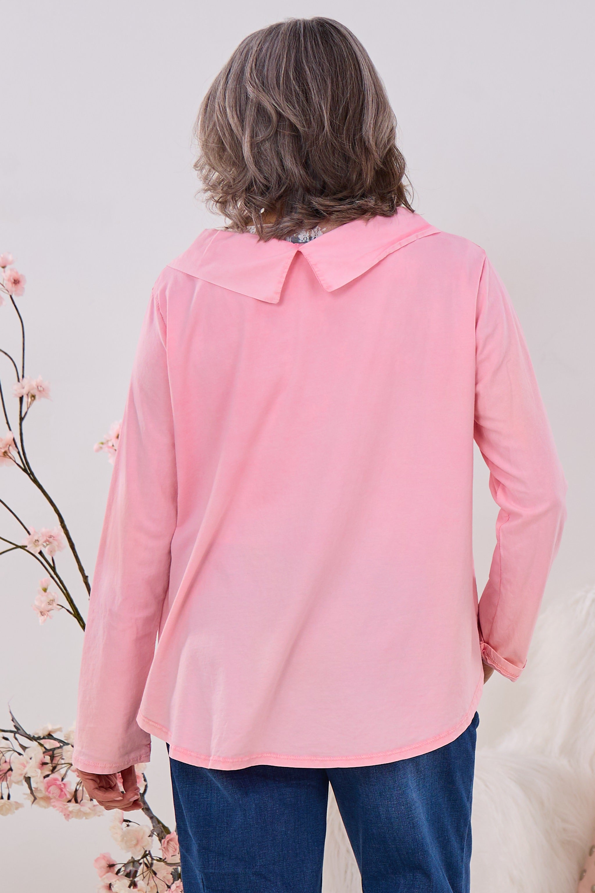 Bluse im Materialmix, rosa