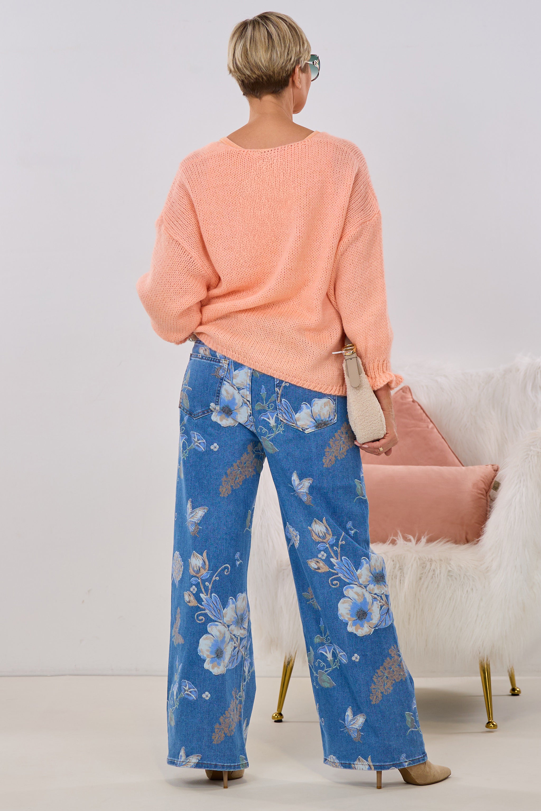 Strickjacke mit Rüschen-Ärmlen, apricot