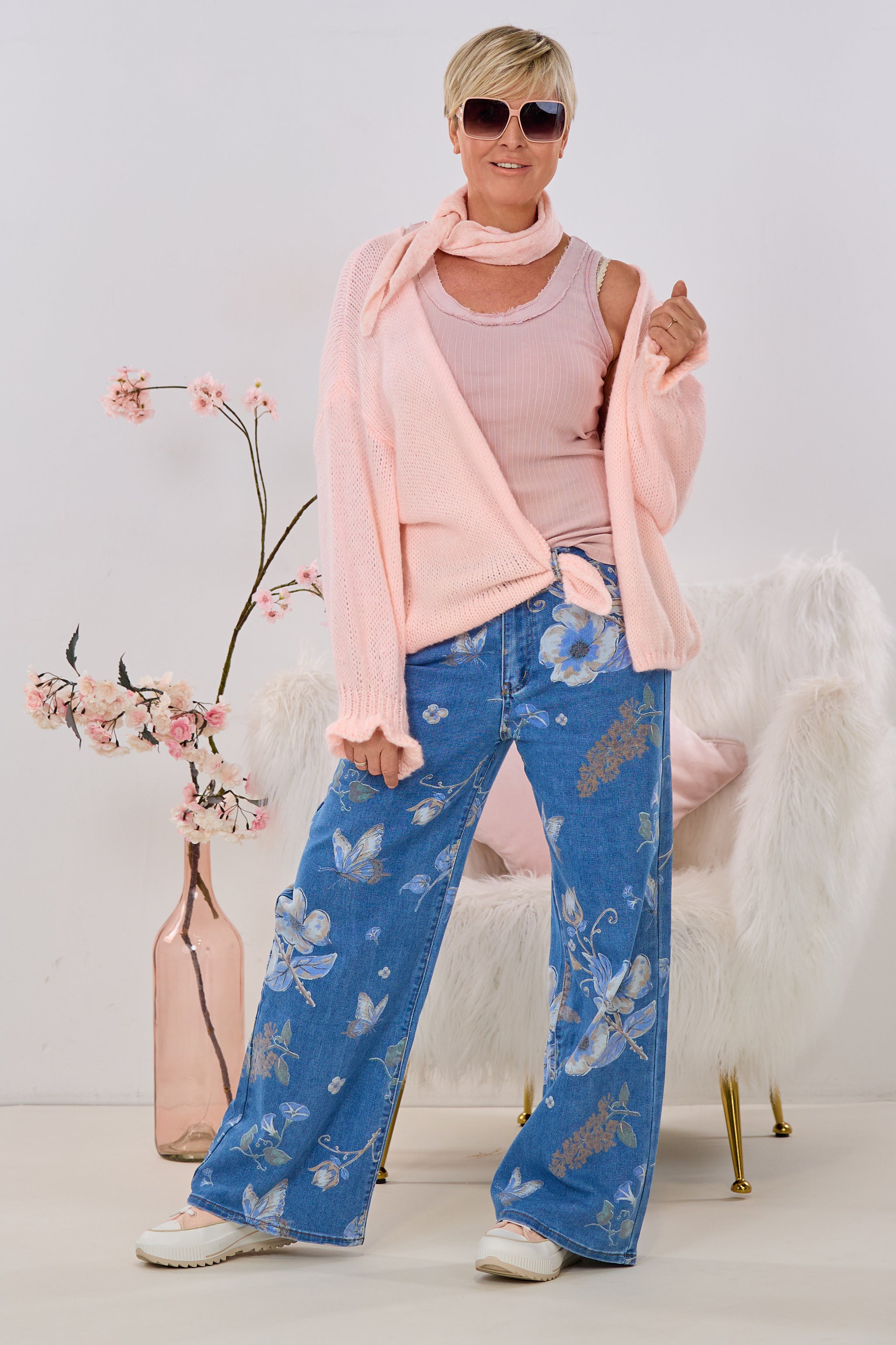 Strickjacke mit Rüschen-Ärmlen, babyrosa