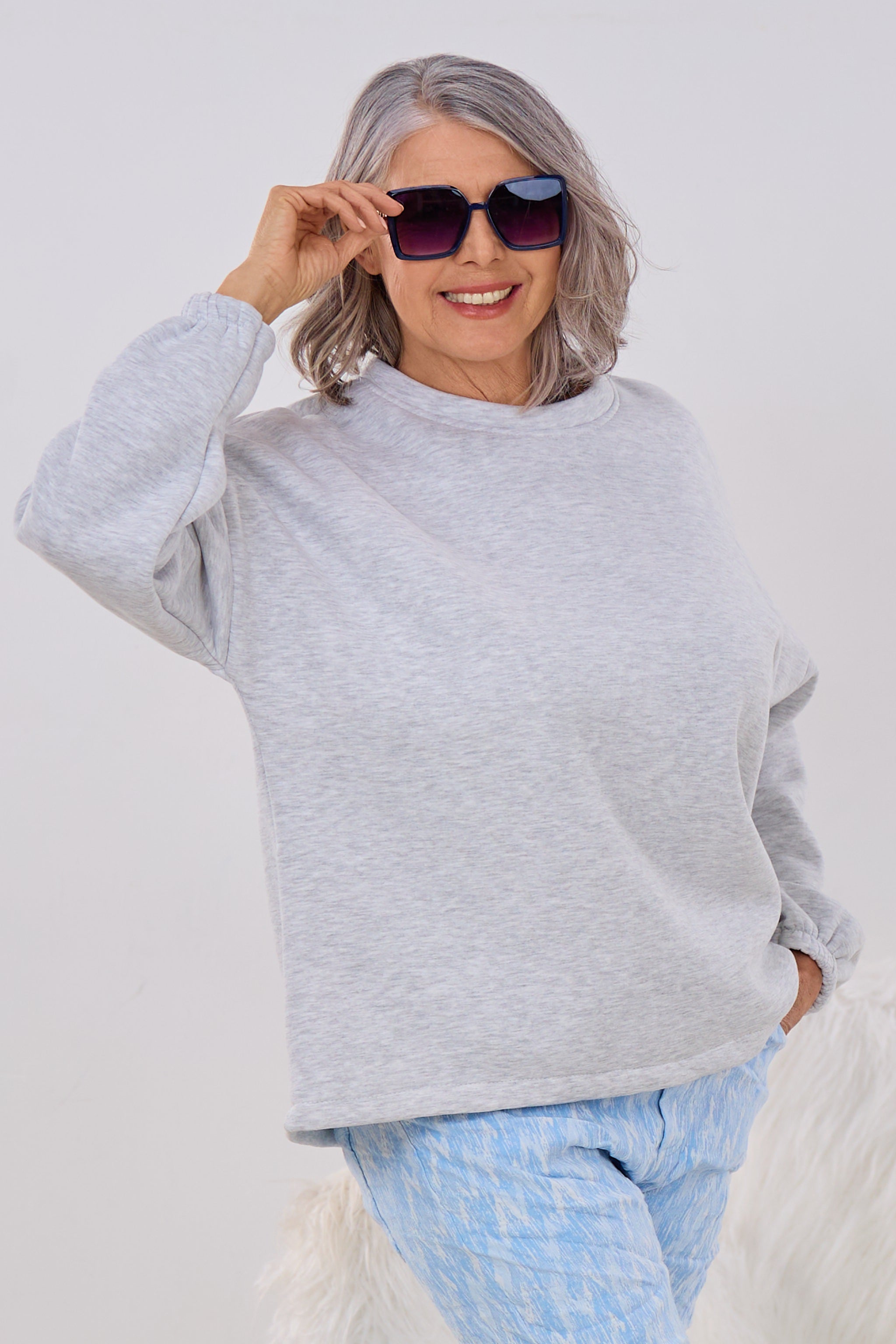 Sweaty mit ICONIC-Flock, hellgrau meliert-blau