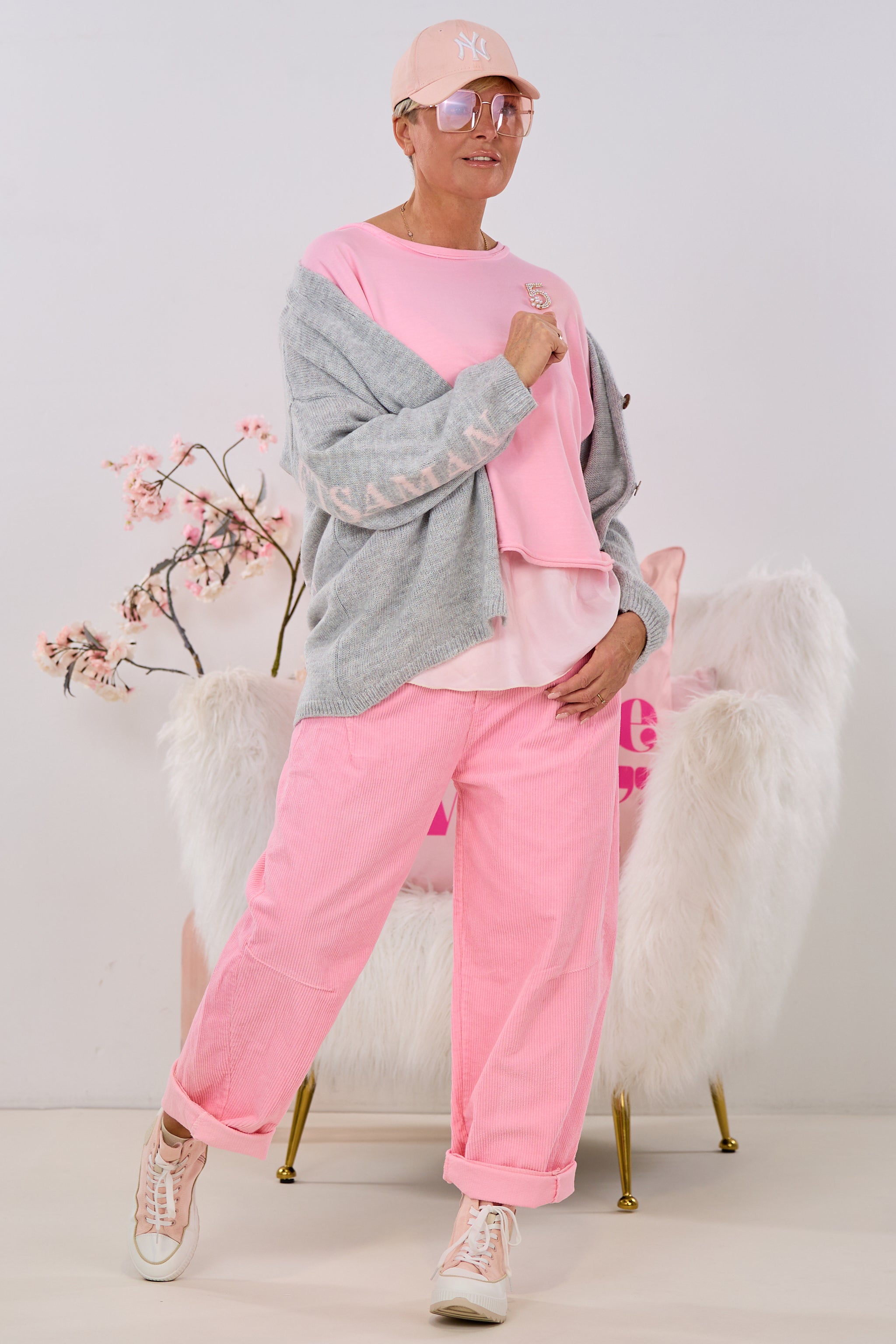 Cardigan mit Namaste-Figur, grau-rosé