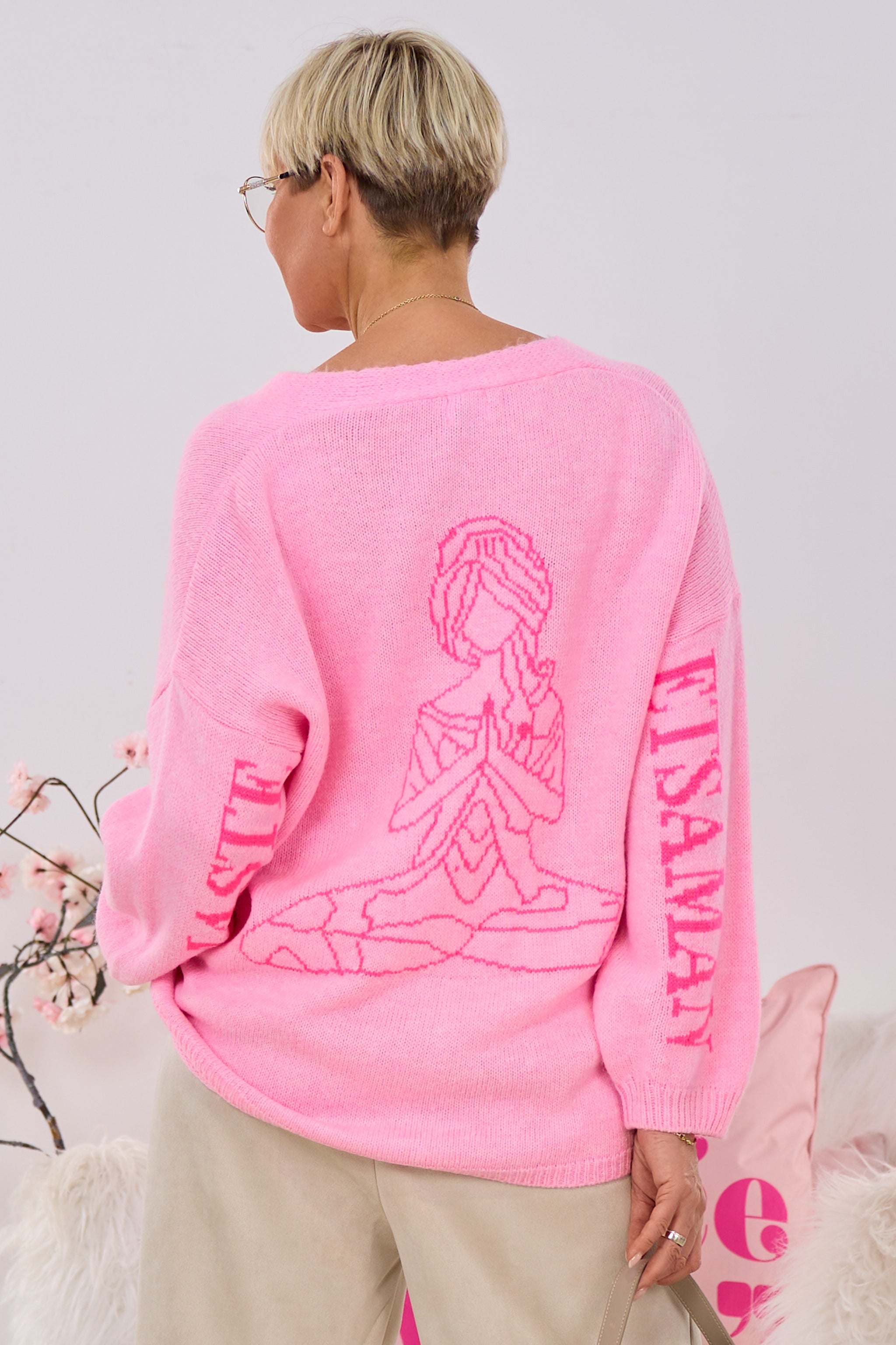 Cardigan mit Namaste-Figur, rosa-pink