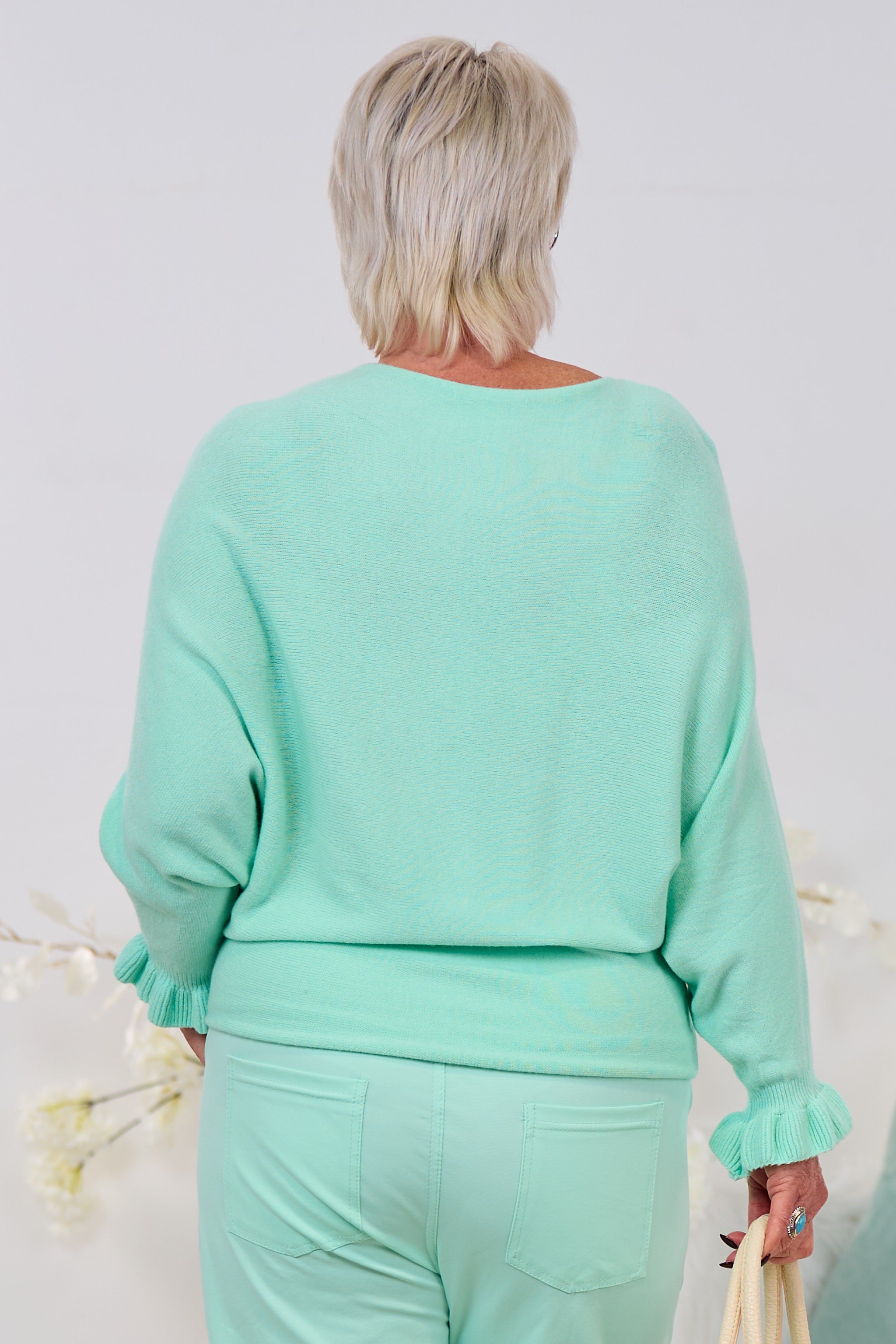 Strickpulli mit Rüschenärmeln, mint