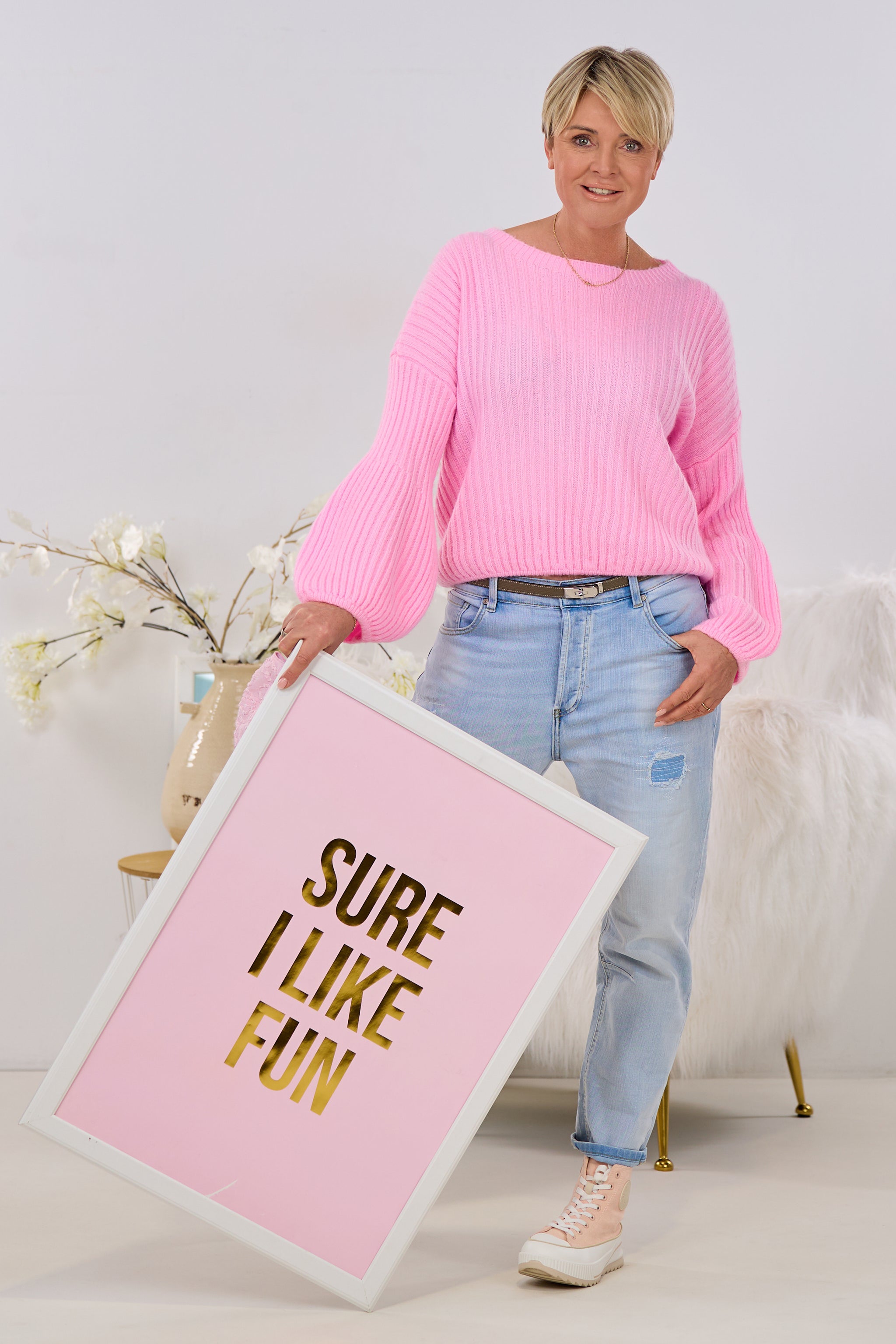 Rippstrick Pulli mit weiten Ärmeln, candy rosa