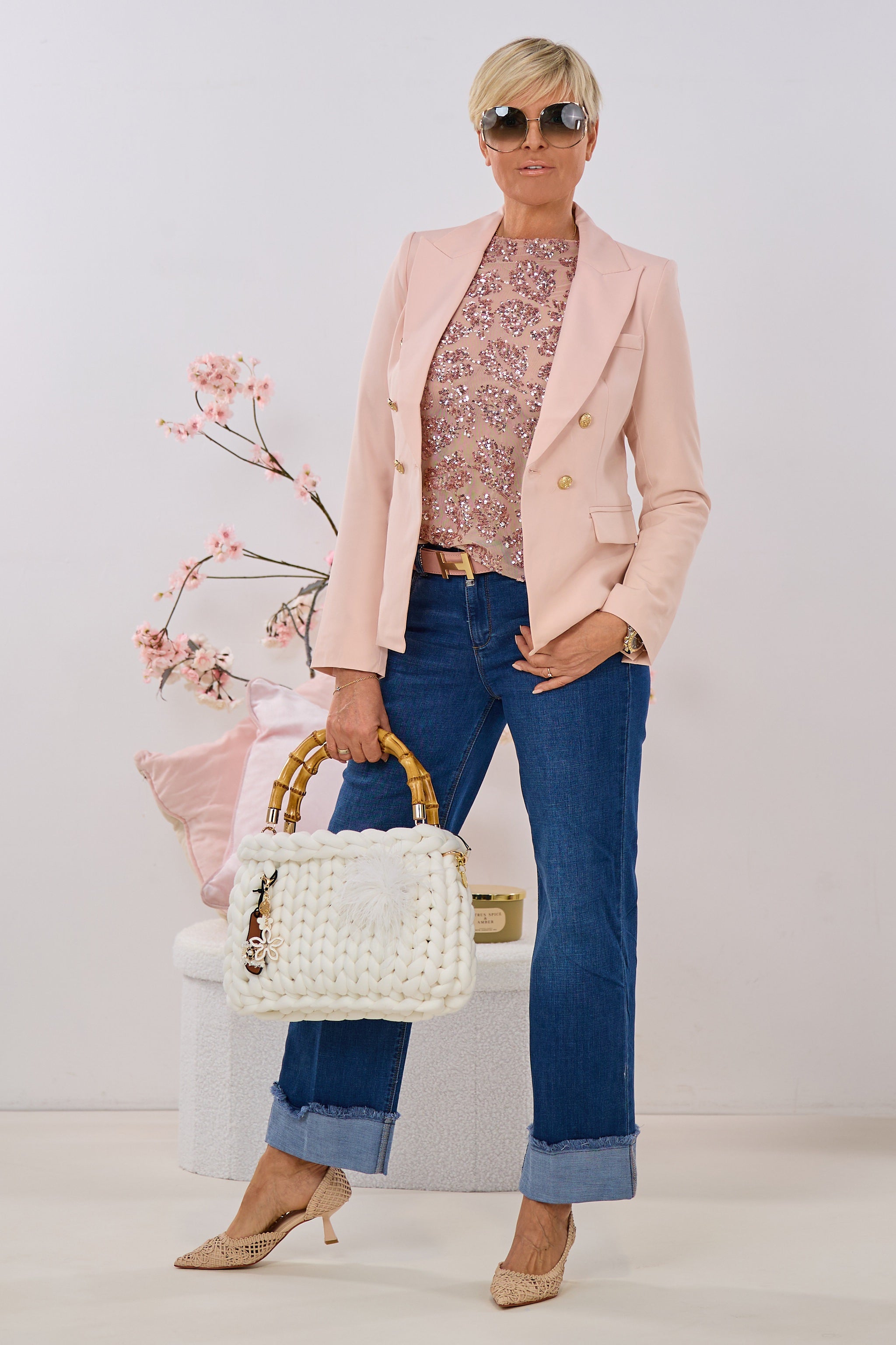 Zwei-Reihiger Blazer, blass rosa