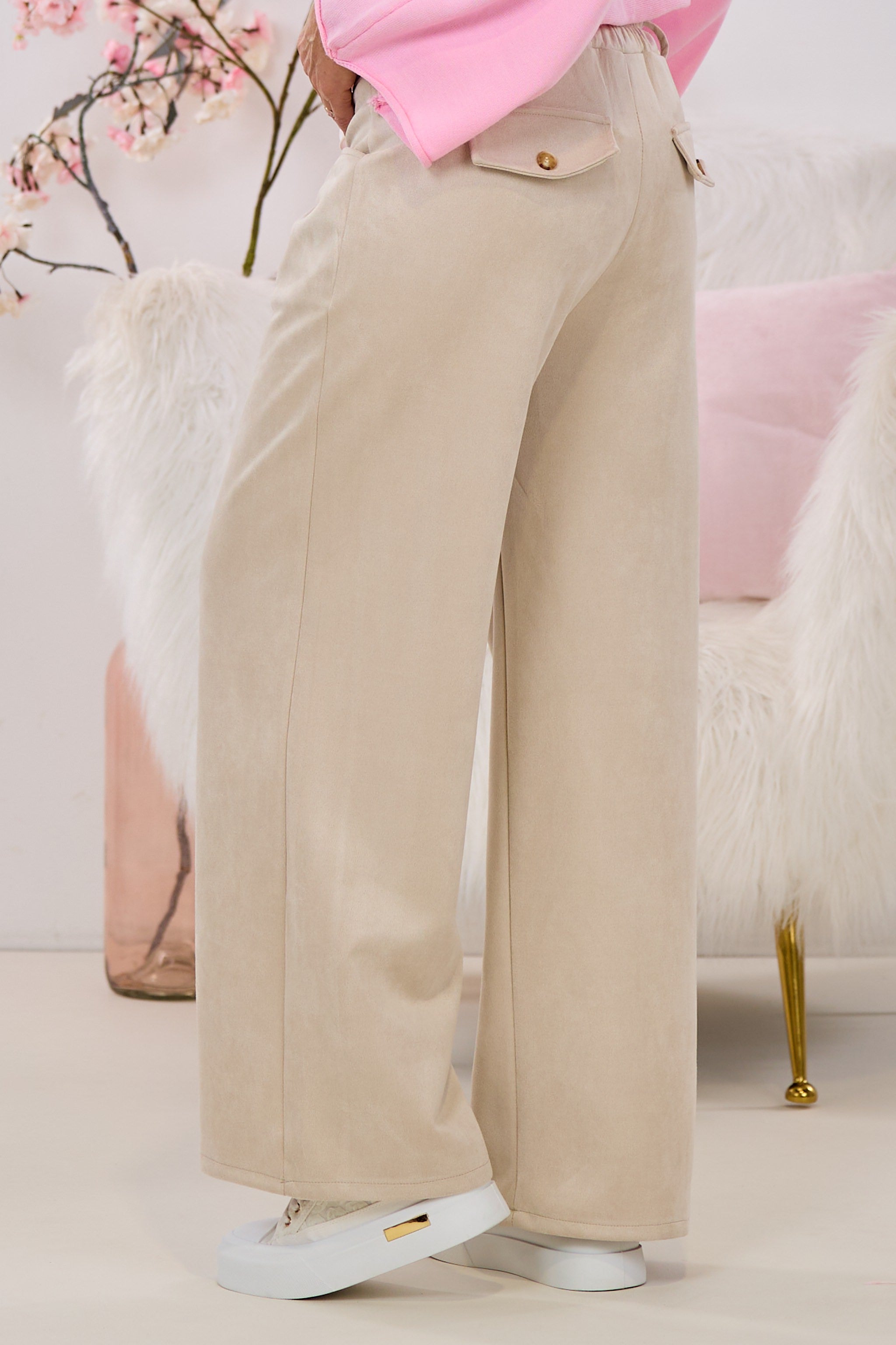 Waschleder Hose mit Steppnaht, beige