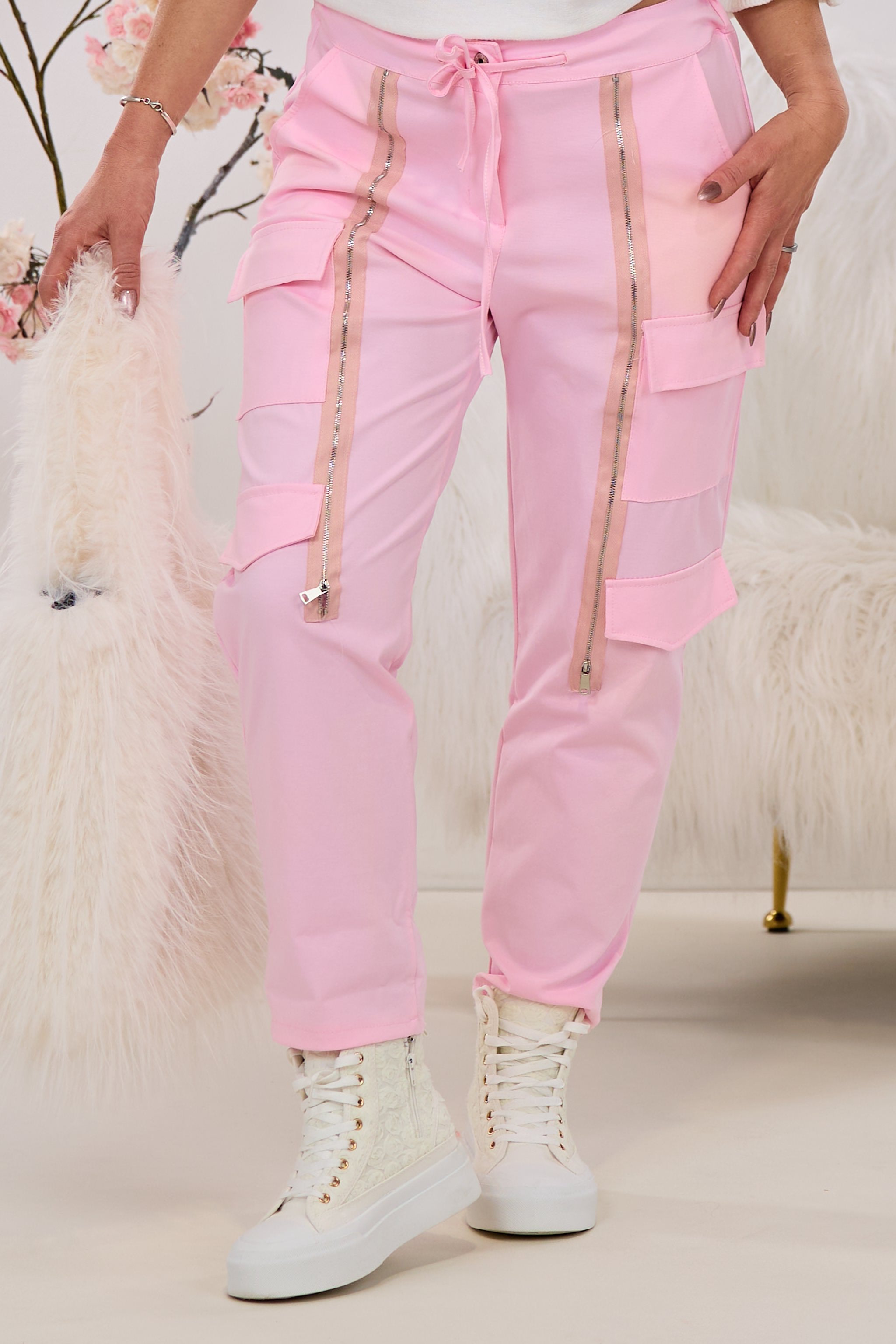 Cargohose mit Zierreißverschlüssen, rosa