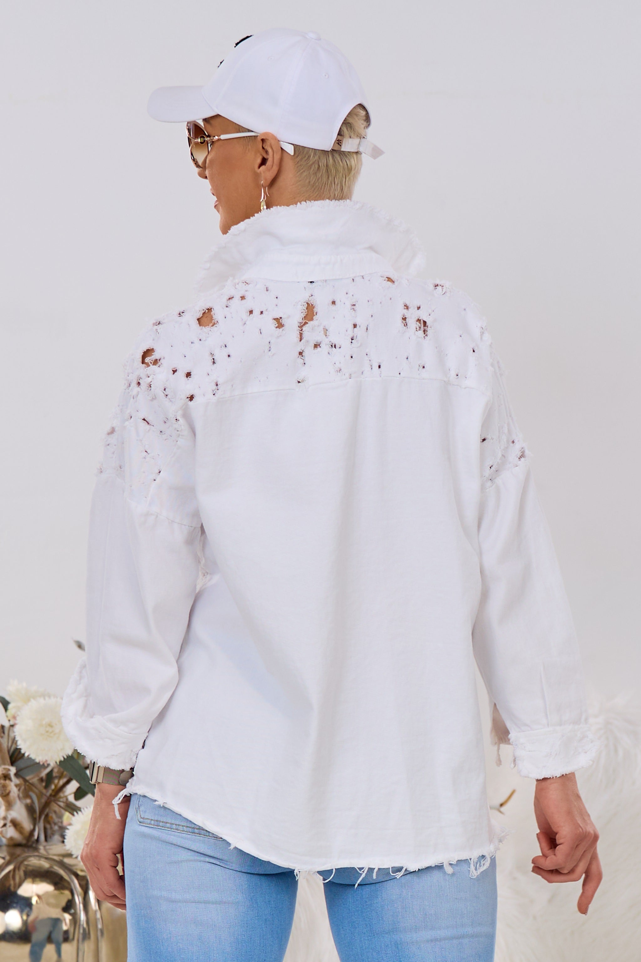 Destroyed Jeans Hemdjacke, weiß