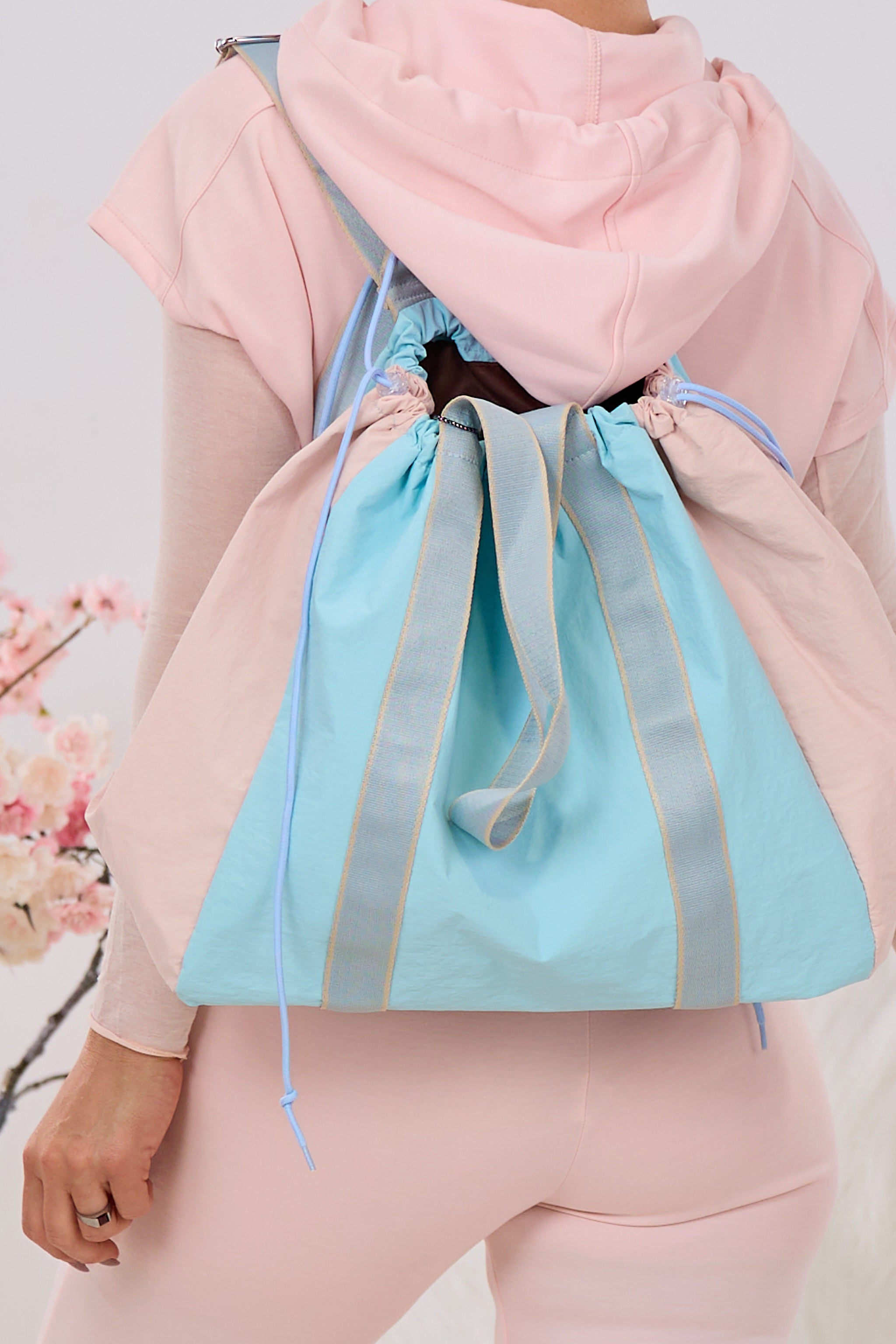 großer Shopper/Rucksack, türkis-rosa