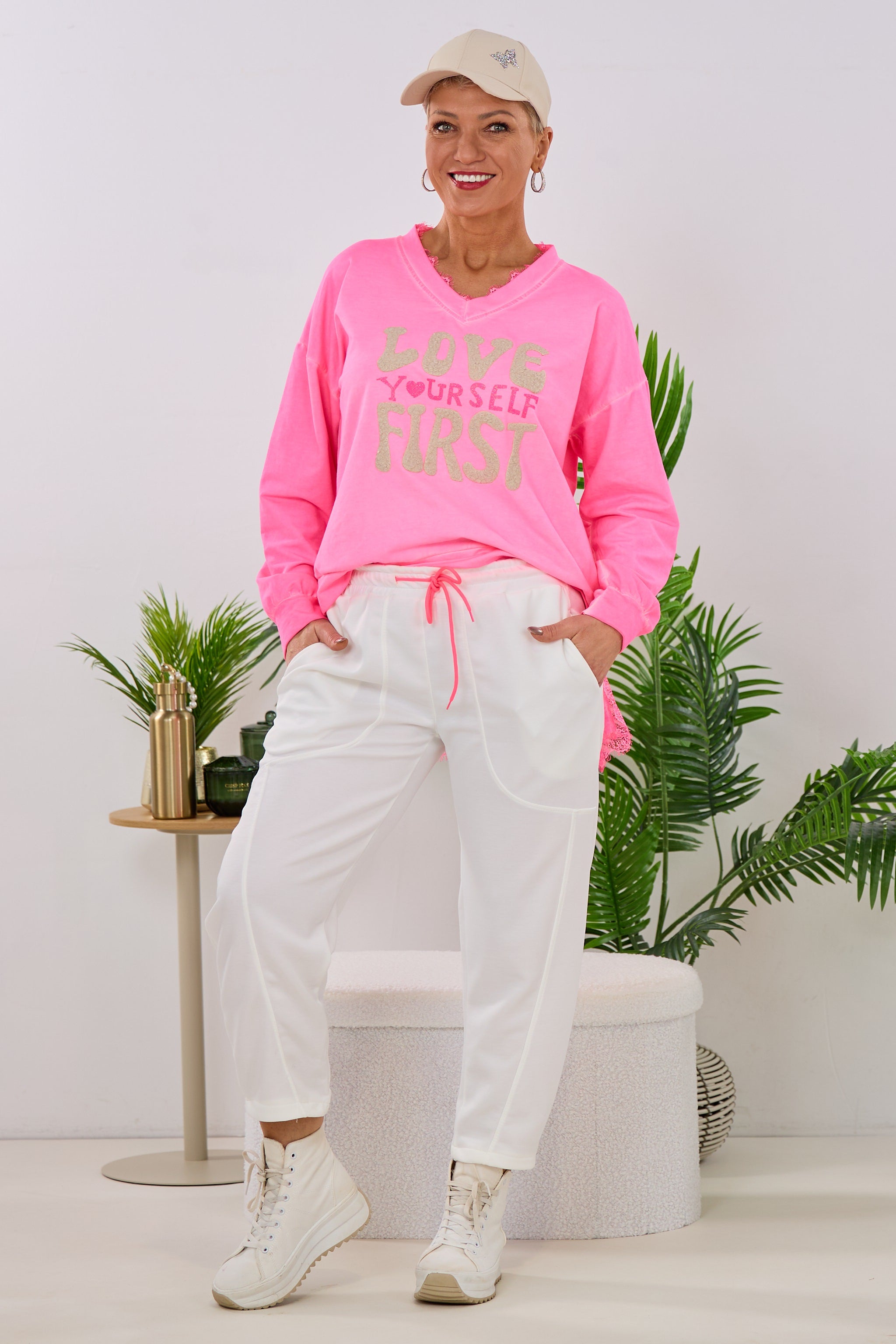 Cozy Hose mit Zierkordel, ecru