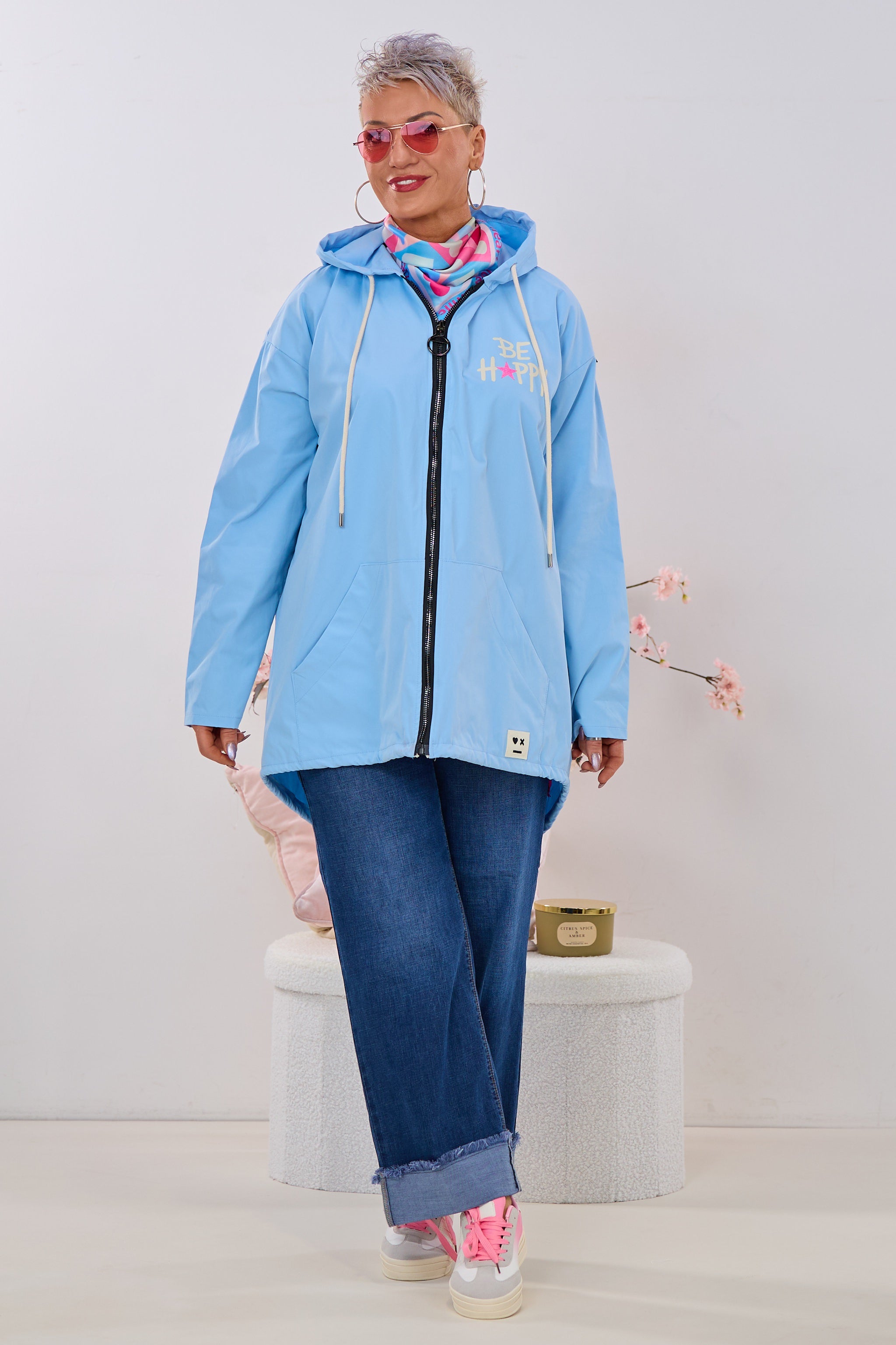 Leichter Parka DON'T WORRY BE HAPPY, hellblau