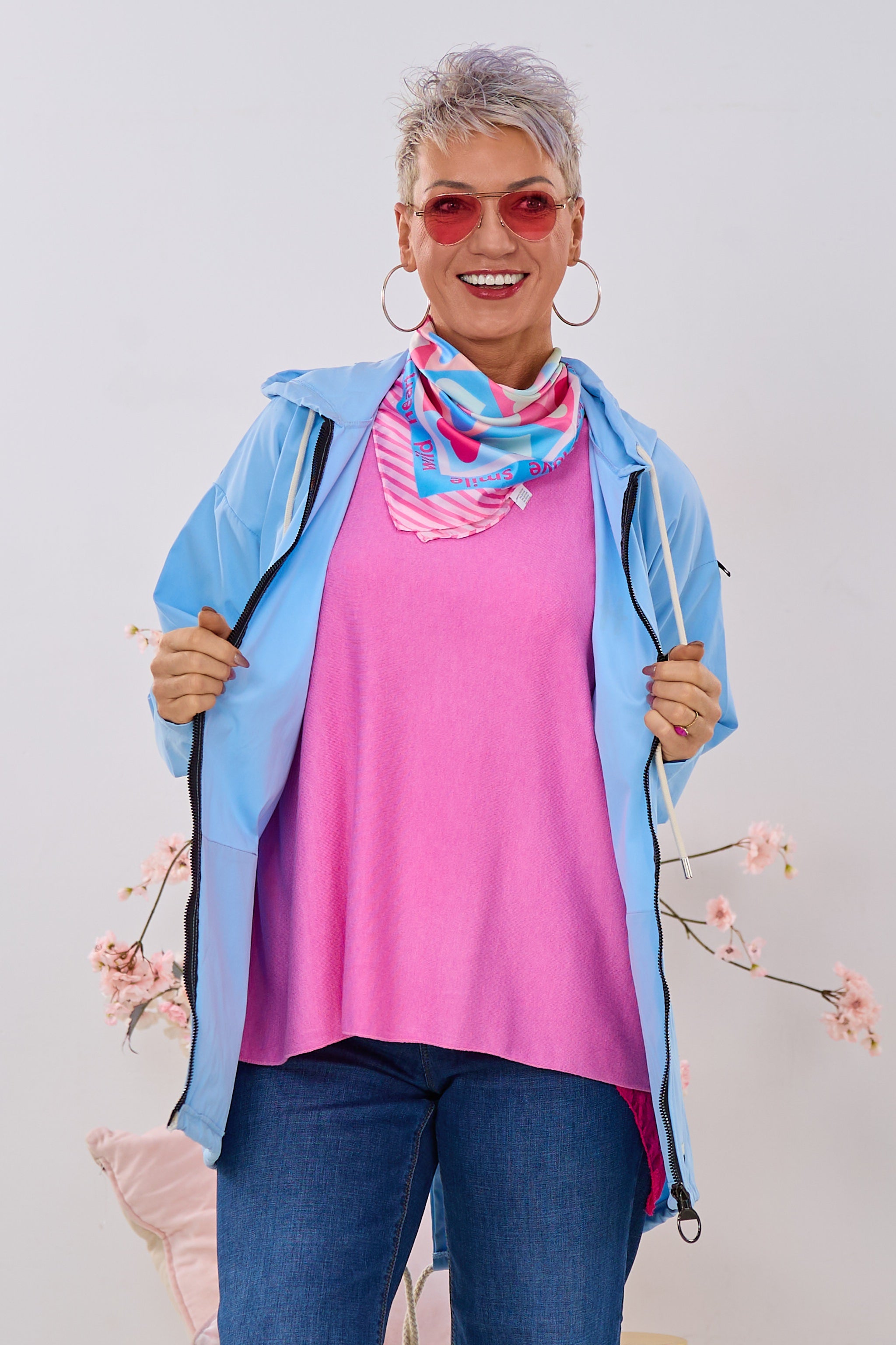 Leichter Parka DON'T WORRY BE HAPPY, hellblau