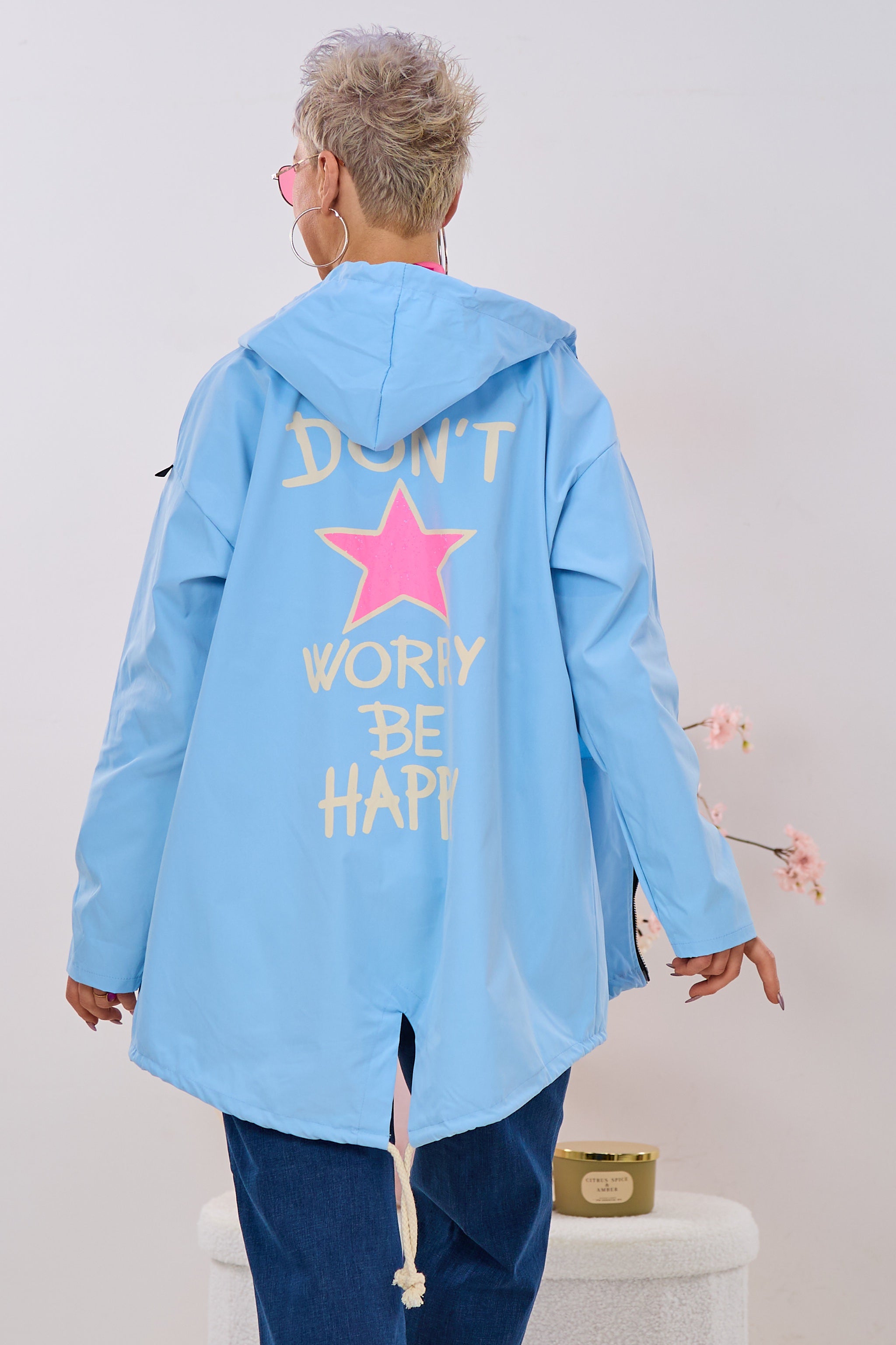 Leichter Parka DON'T WORRY BE HAPPY, hellblau