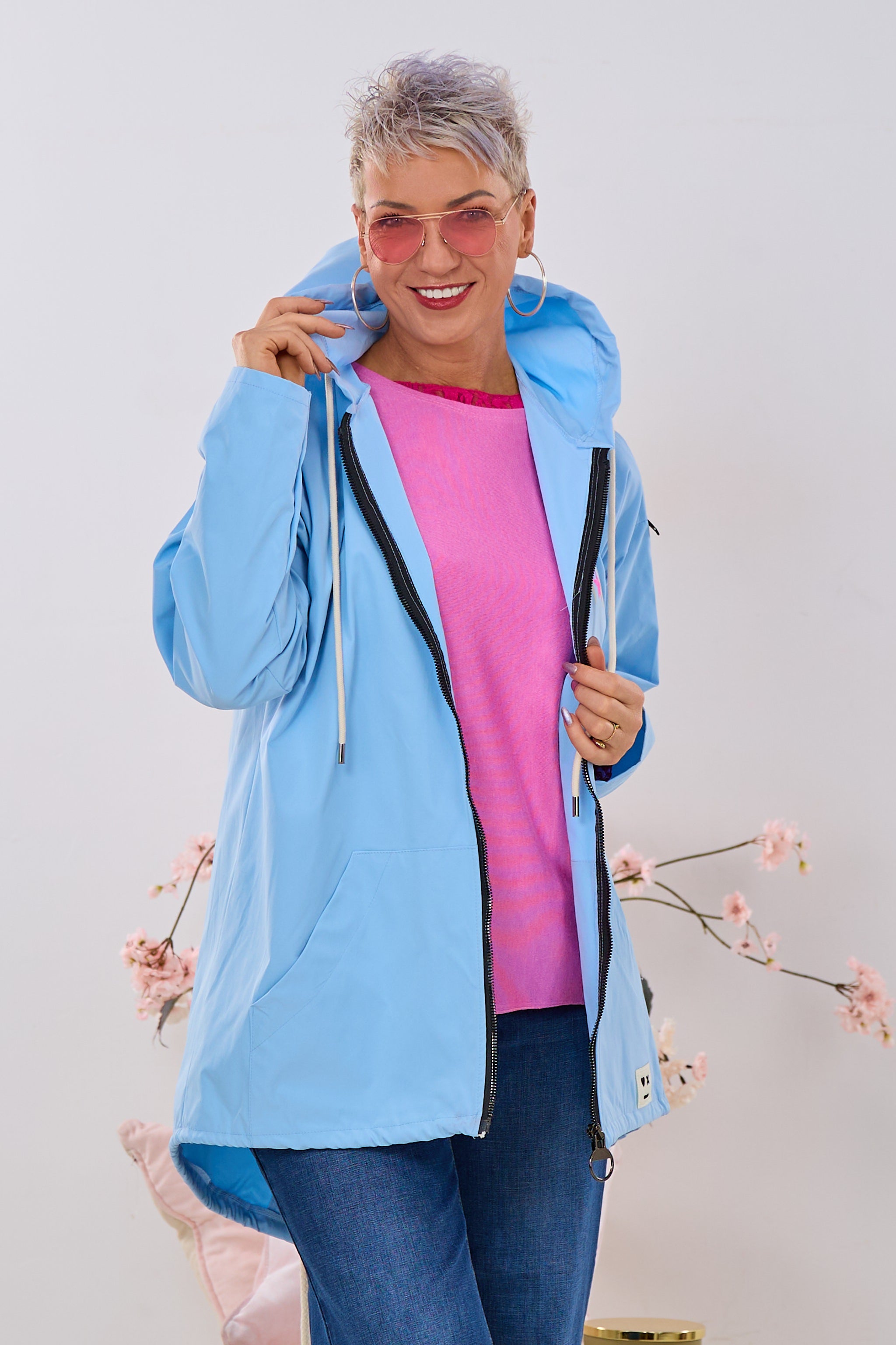 Leichter Parka DON'T WORRY BE HAPPY, hellblau