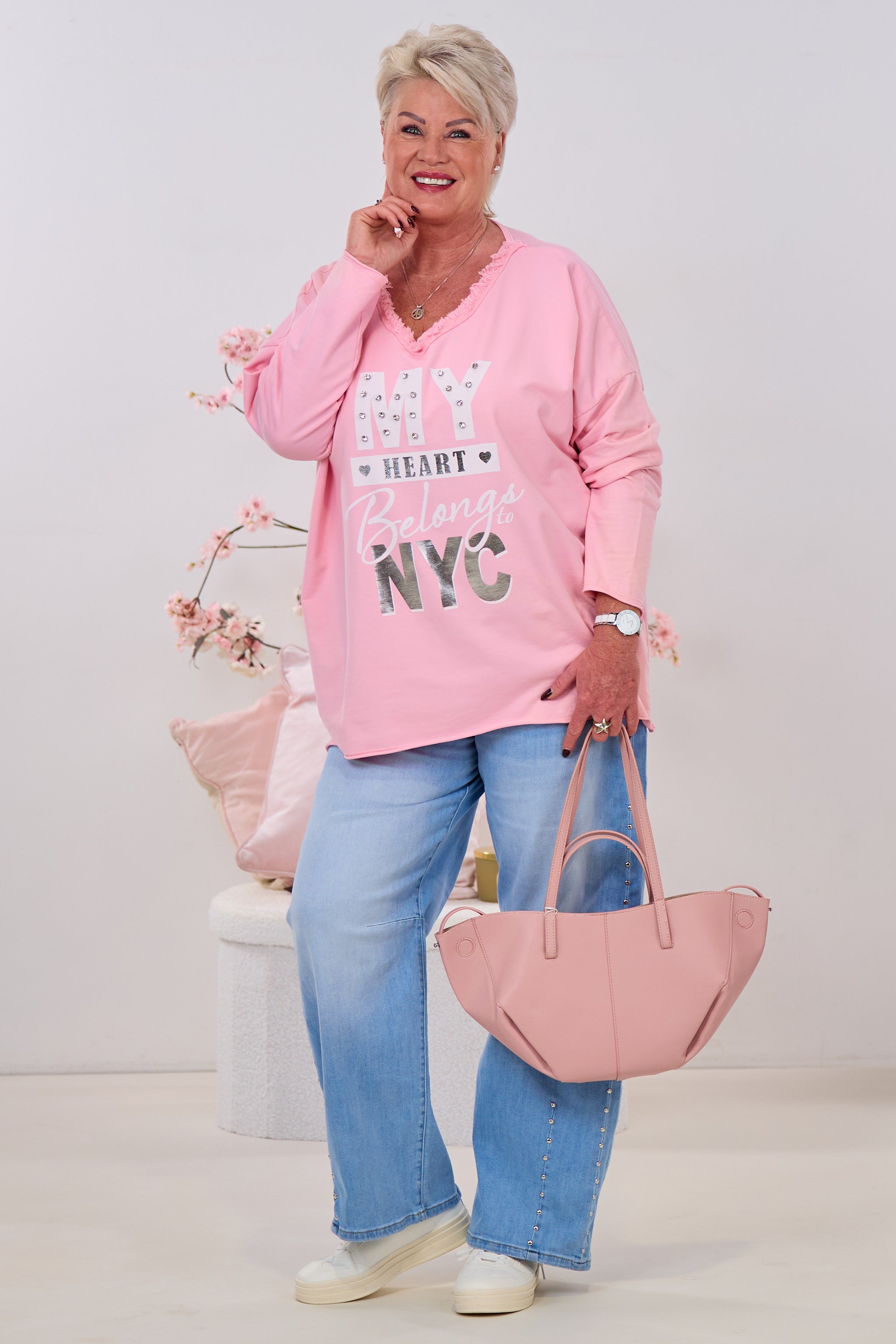 Oversized Shirt mit NYC-Print, rosa