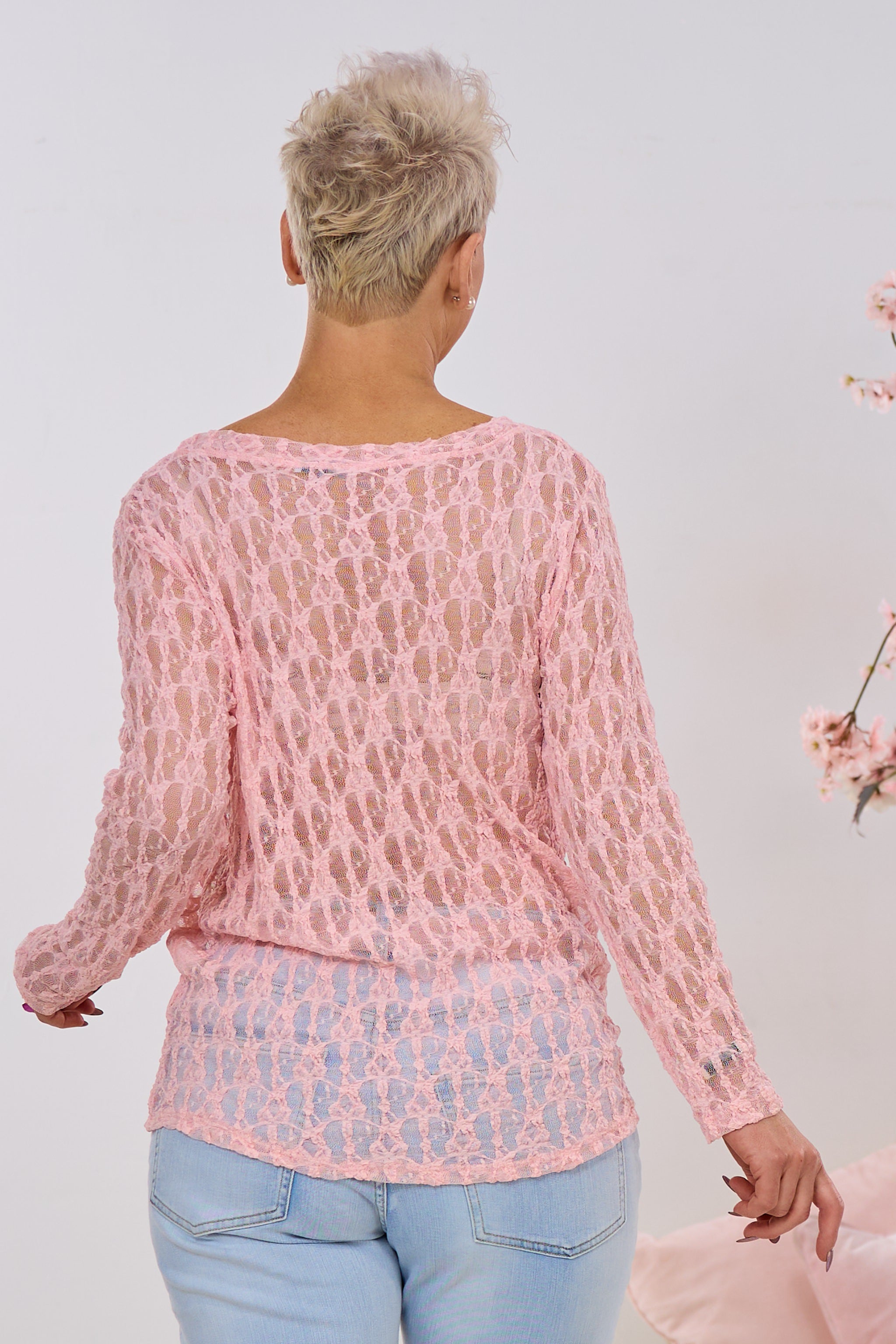 Spitzen-Langarmshirt, rosa