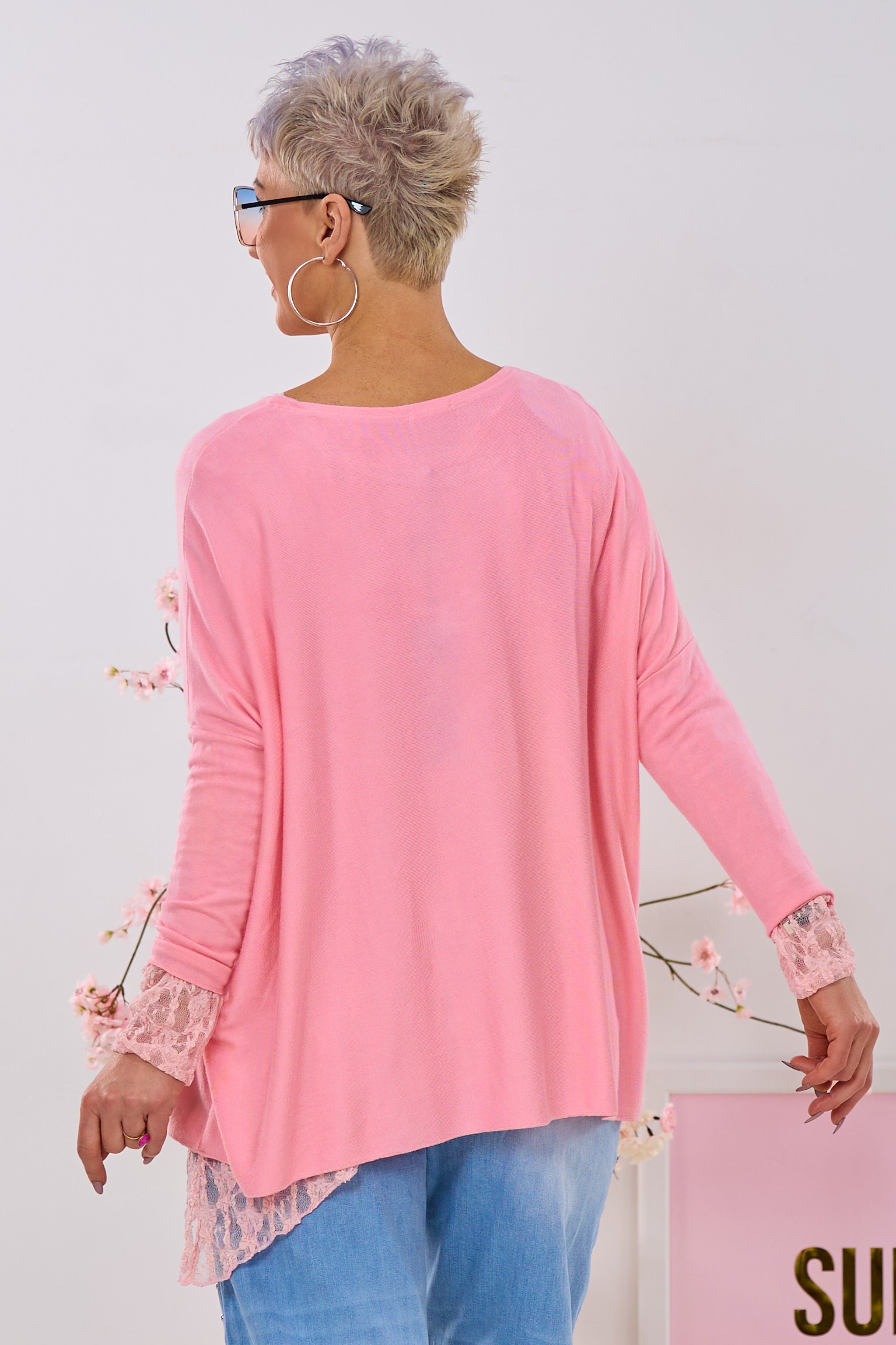 Uni Oversized Strickshirt, rosa