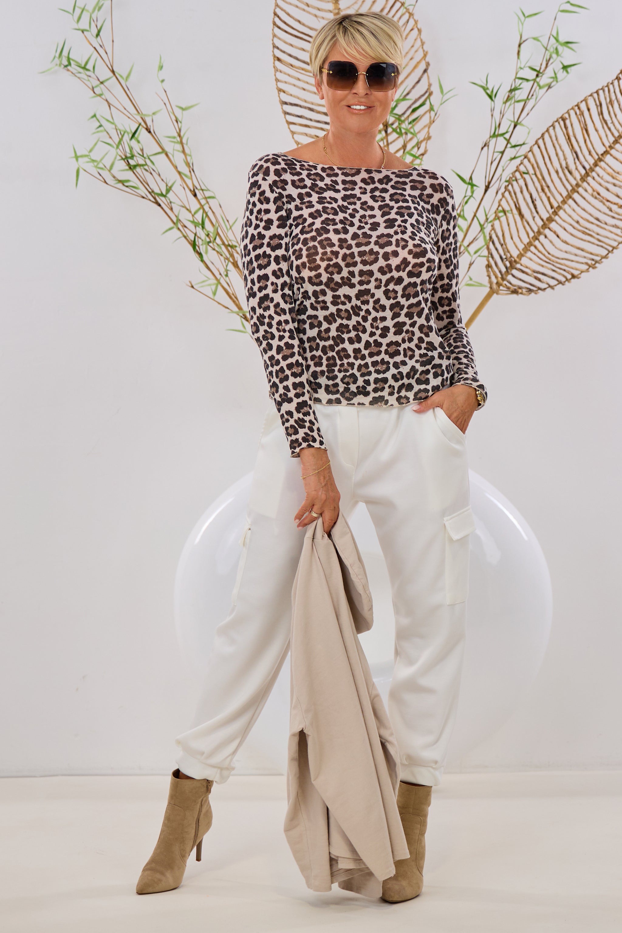 transparentes Longsleeve, leo-beige