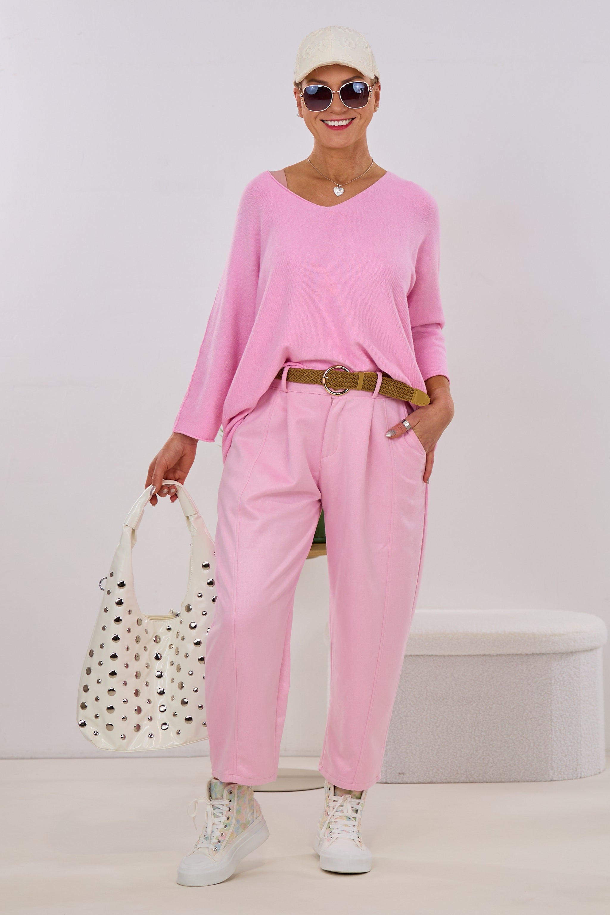 Hose in Veloursleder-Optik, altrosa