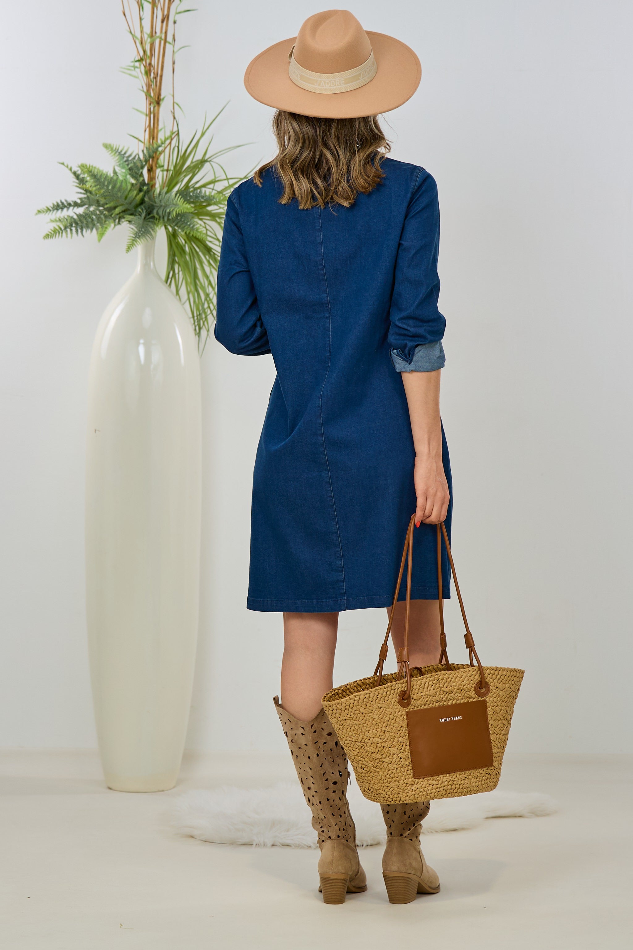 Tailliertes Jeanskleid, denim blau
