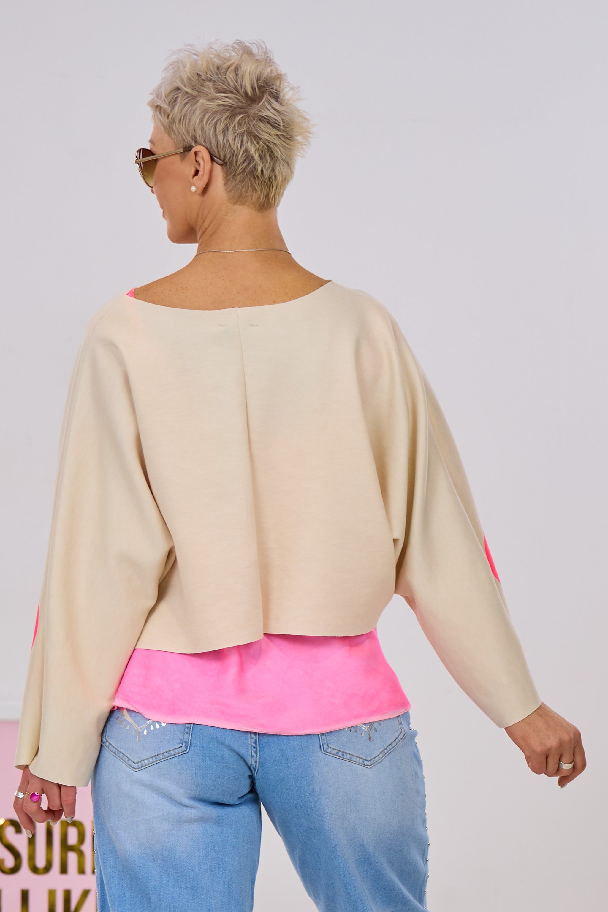 Weites cropped Shirt SOMETHING, beige-pink