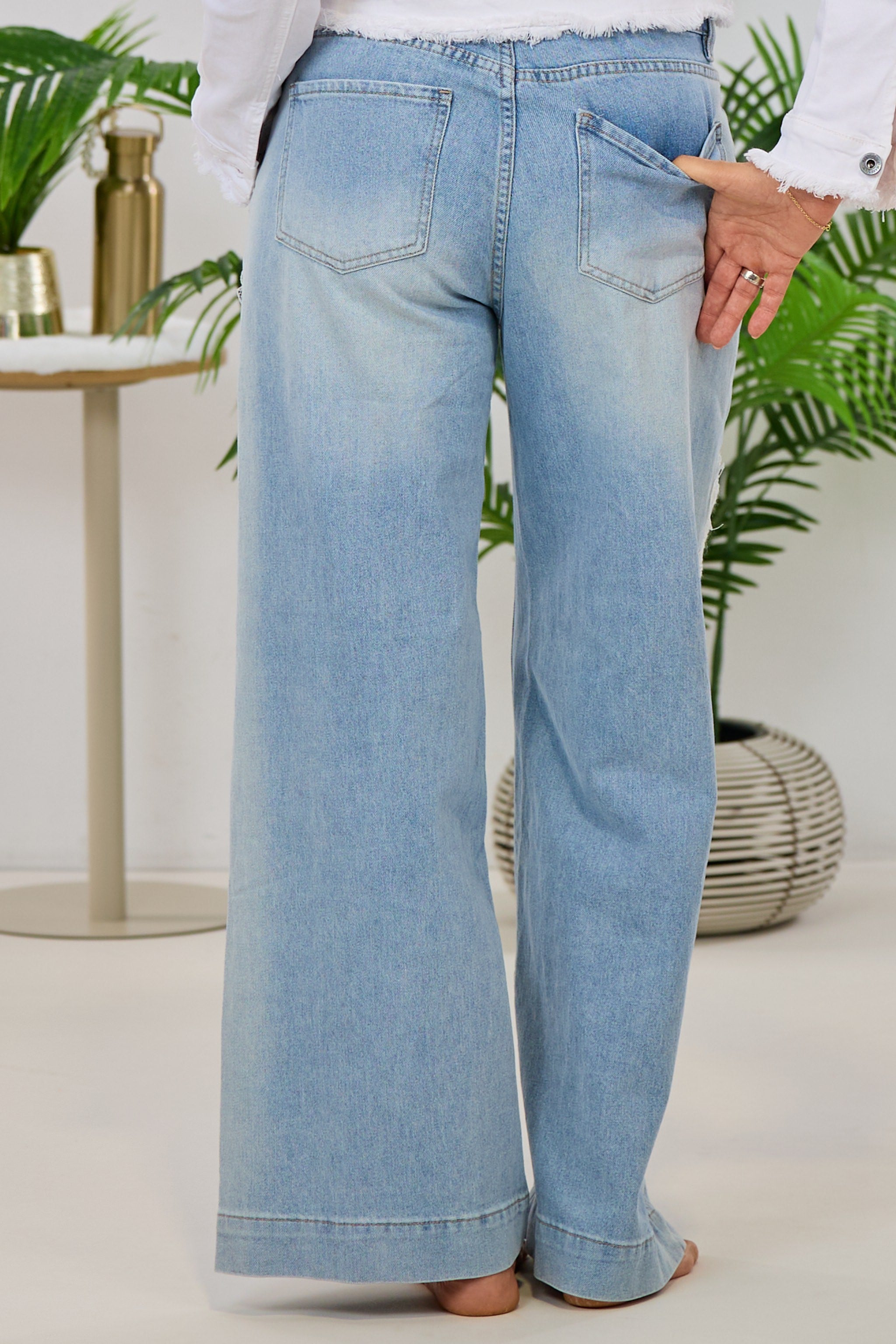 Mid Waist Jeans mit Spitzeneinsatz, denim blue